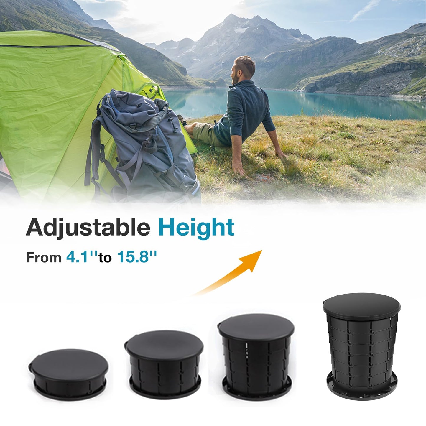 TRIPTIPS Upgrade Retractable Portable Toilet Travel Toilet Adjustable Height Camping Toilet Portable Potty for Adults Kids, Foldable Portable Toilet for Camping/Car