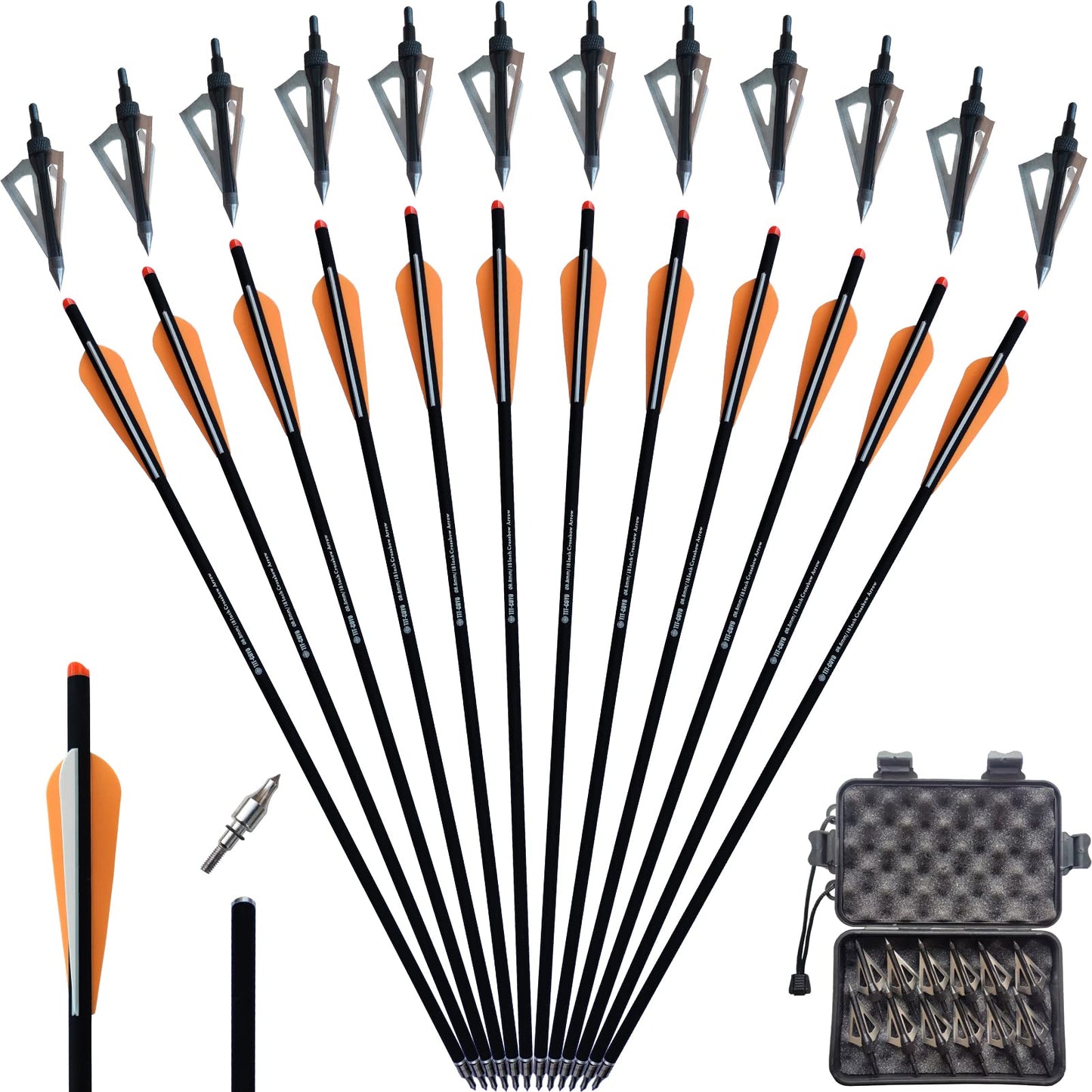 20 22 Inch Crossbow Bolts and Crossbow Broadheads Set Carbon Crossbow Arrows for Hunting and Outdoor Practice, 12pcs Arrows 12pcs Broadheads(24 Pack)