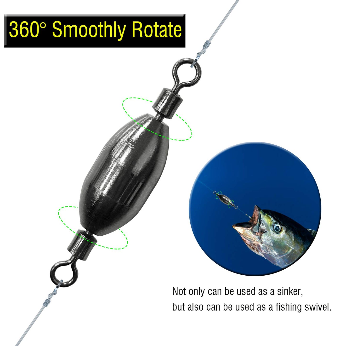 AMYSPORTS Saltwater Fishing Weights Swivel Bullet Sinkers Fishing Weight Brass Fishing Weights Freshwater Bass Sinker Weight with Swivel Rolling