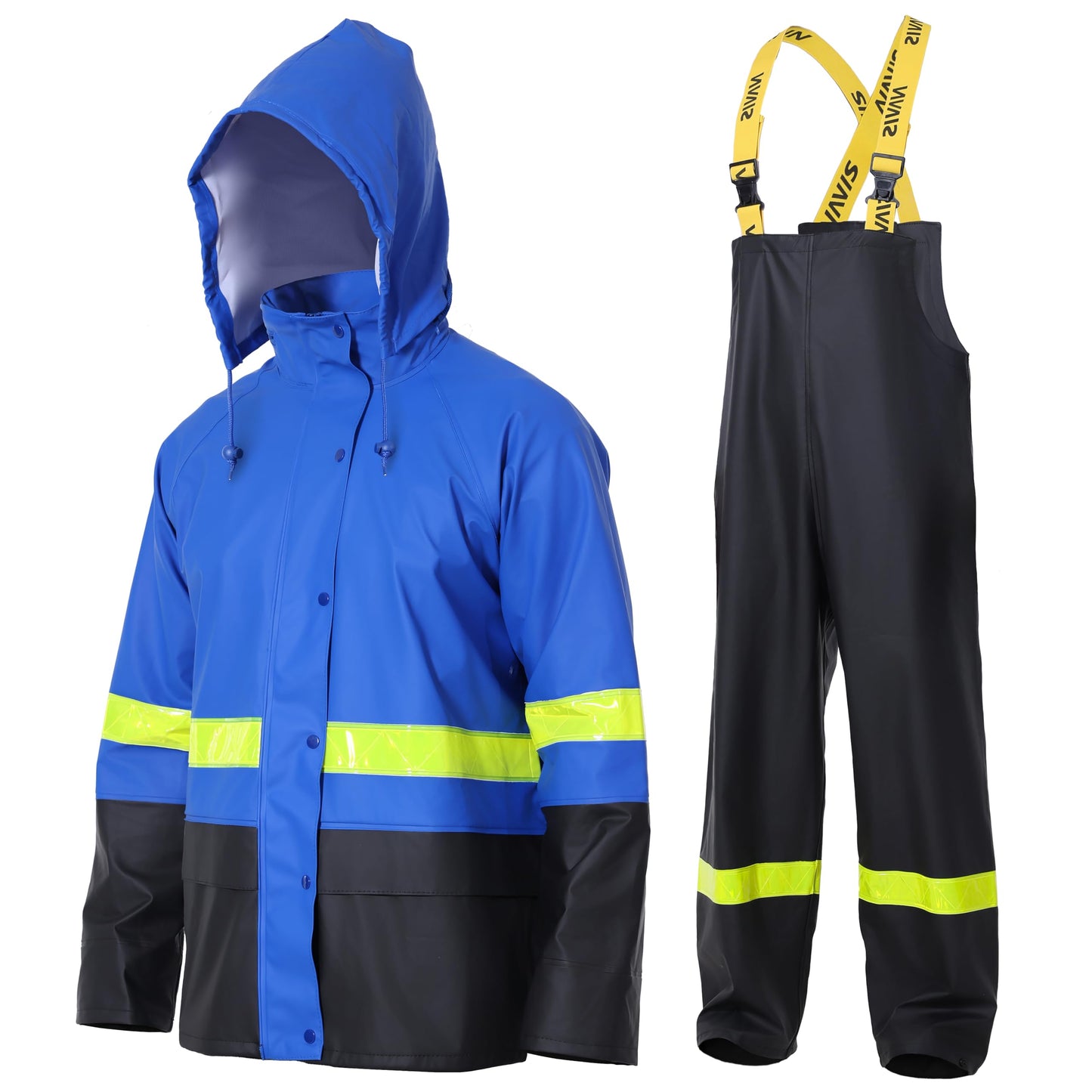 Men's Workwear PRO Rain Suit - Waterproof Jacket and Bib Pants 3-piece Set for Ultimate Safety and Comfort