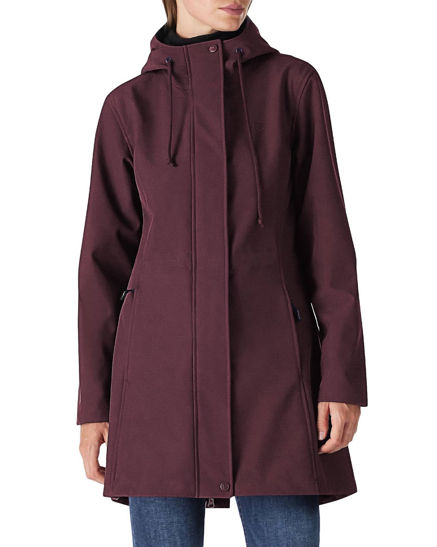 Outdoor Ventures Women's Lightweight Waterproof Fleece Lined Hooded Softshell Rain Jacket, Warm Windbreaker Long Coat