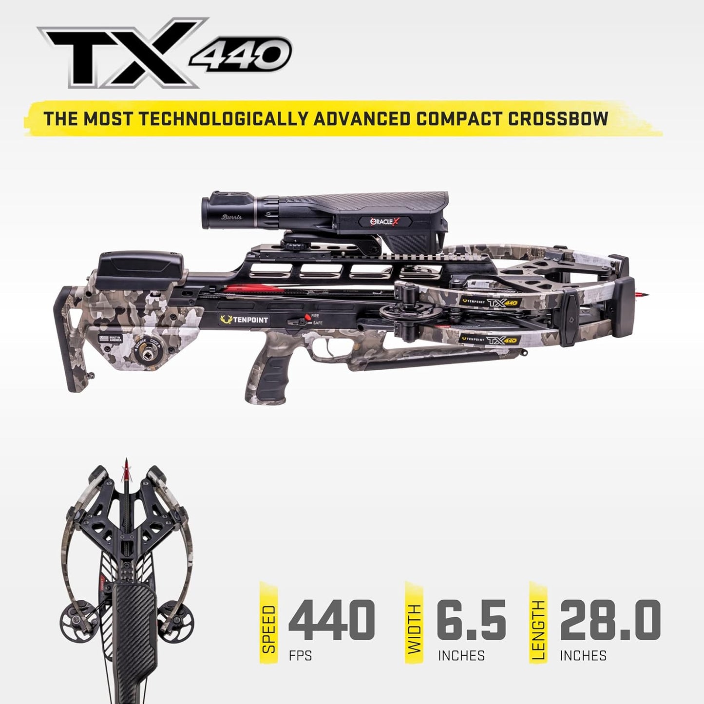 TenPoint TX 440 Oracle X, Vektra - 440 FPS - Most Advanced Compact Crossbow in The World - includes Burris Oracle X Rangefinding Scope, ACUslide MAXX & Three CenterPunch HPX Carbon Arrows
