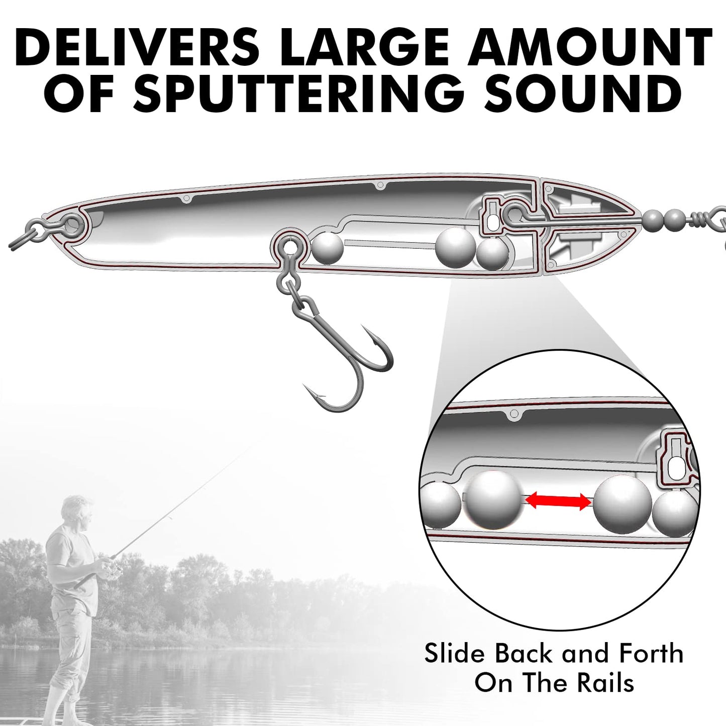 TRUSCEND PoPobait Plopper with BKK Hooks, Top Water Fishing Lures for Bass Walleye Pike Catfish Musky Perch, Floating Lure for Freshwater or Saltwater, Amazing Teasers Fishing Gifts for Family Fishing