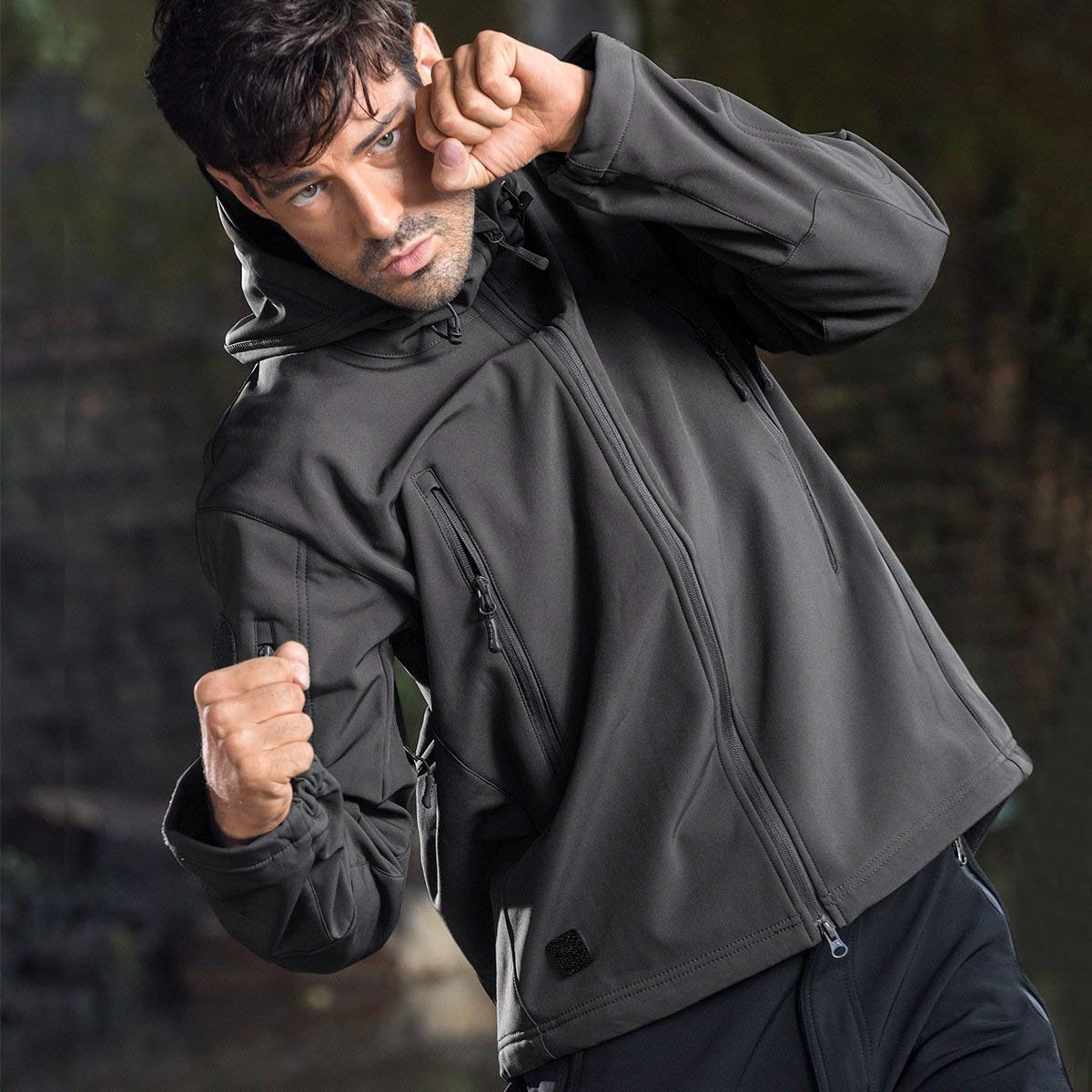 FREE SOLDIER Men's Outdoor Waterproof Soft Shell Hooded Military Tactical Rain Jacket (Green, 4XL)