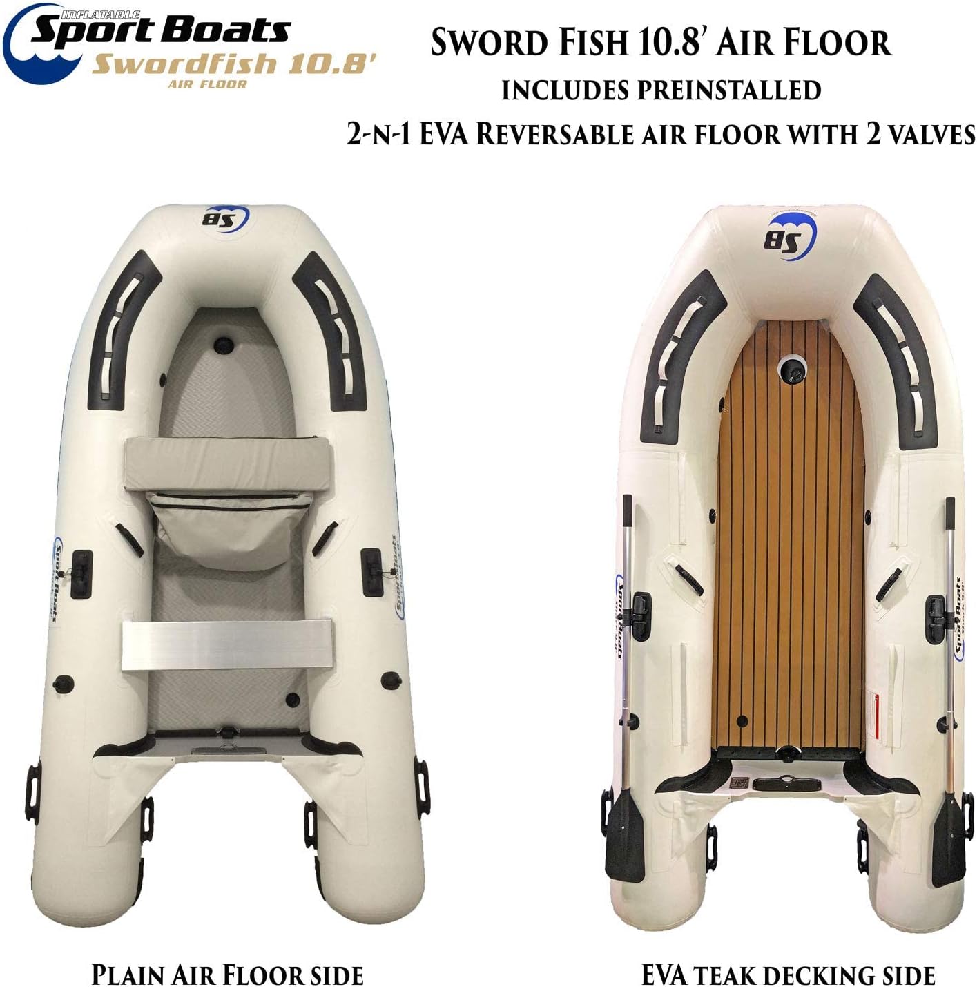 Inflatable Sport Boats - Swordfish 10.8' - Model SB-330A - Air Deck Floor Premium Heat Welded Dinghy with Seat Bag