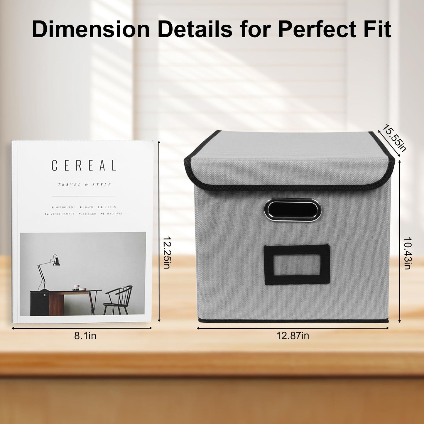 Tcbelosion File Storage Box with Lid, Foldable Portable Document Organizer with Handle, Perfect for Home/Office/File Organization(Grey)