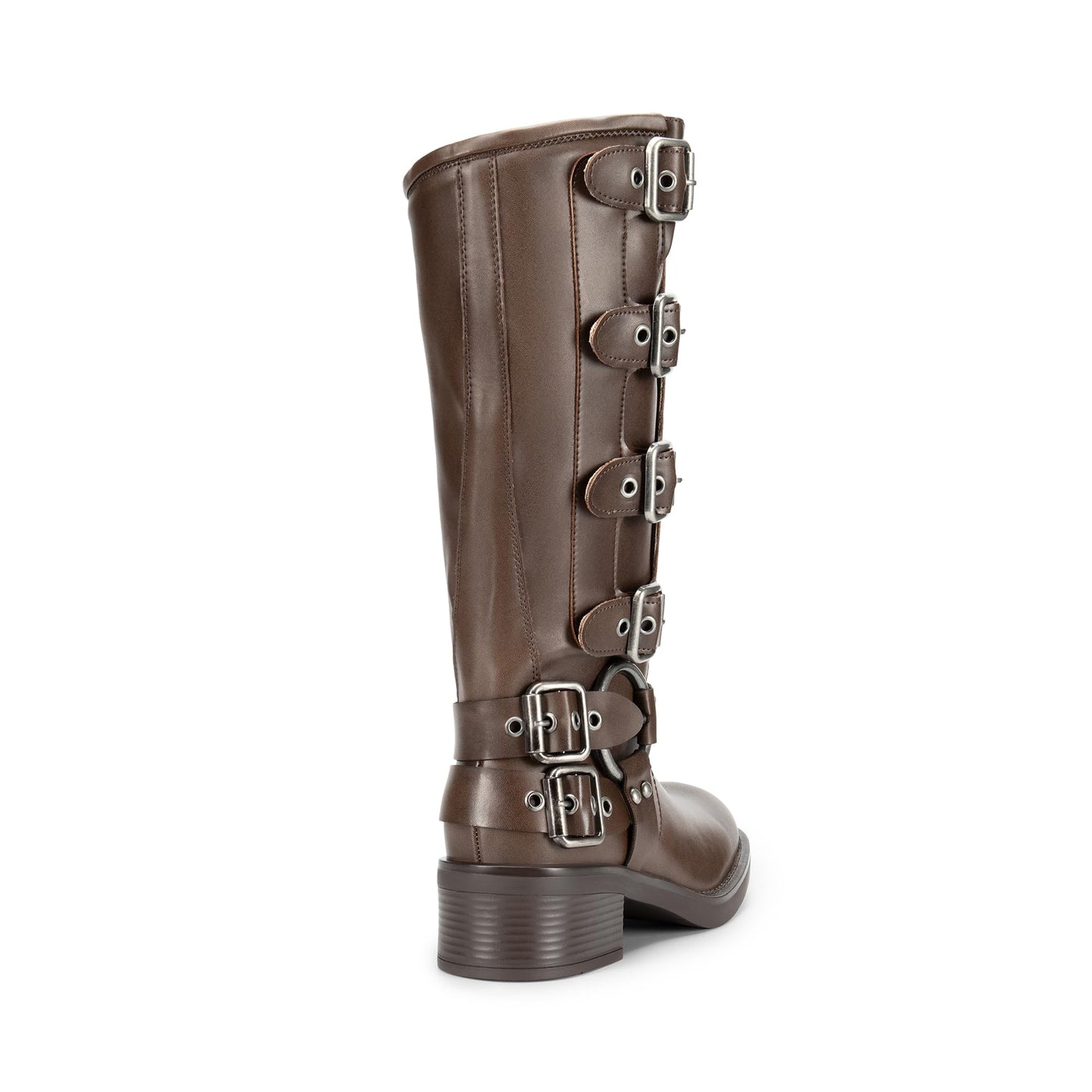 DREAM PAIRS Women's Knee High Riding Boots Slip On Motorcycle Boots Square Toe Chunky Heel Fashion Buckles Biker Boots