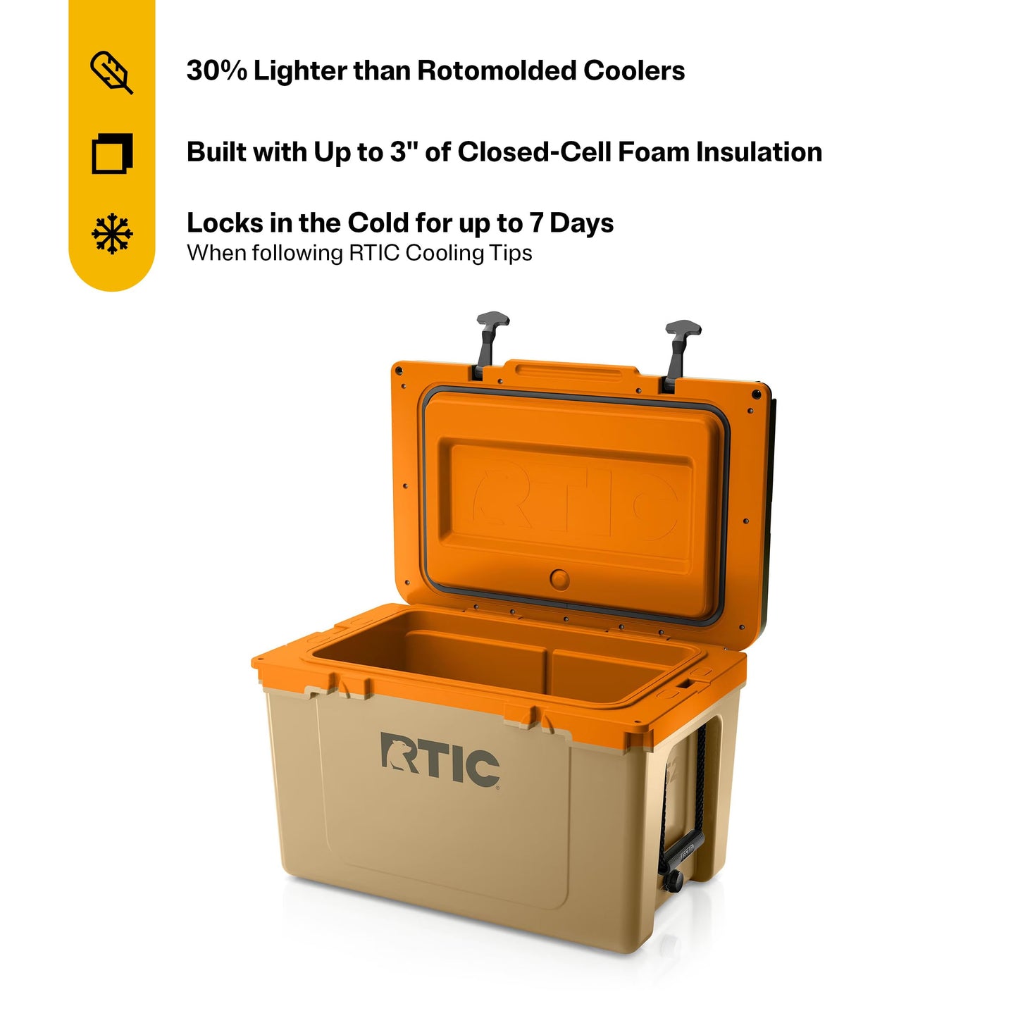 RTIC Ultra-Light 52 Quart Hard Cooler Insulated Portable Ice Chest Box for Beach, Drink, Beverage, Camping, Picnic, Fishing, Boat, Barbecue, 30% Lighter Than Rotomolded Coolers