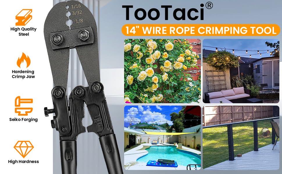 TooTaci Wire Rope Crimping Tool, Wire Rope Swaging Tool for Aluminum Oval Sleeves, Double Sleeves, Crimping Loop sleeve from 1/16-inch to 1/8-inch, Cable Crimper
