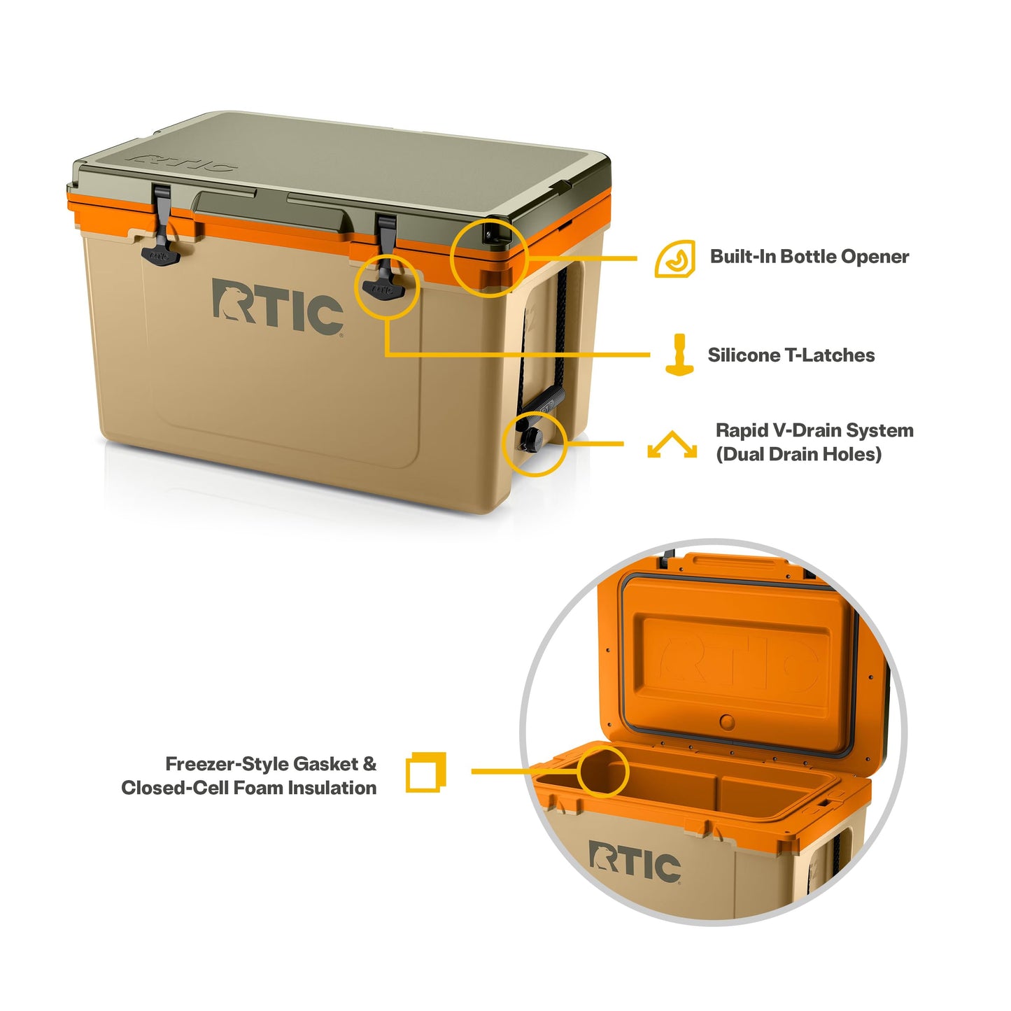 RTIC Ultra-Light 52 Quart Hard Cooler Insulated Portable Ice Chest Box for Beach, Drink, Beverage, Camping, Picnic, Fishing, Boat, Barbecue, 30% Lighter Than Rotomolded Coolers