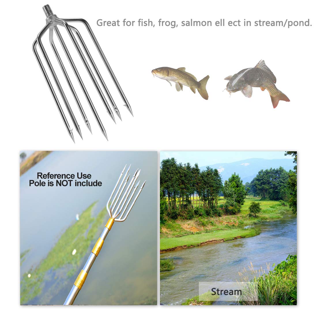 Cyfie Stainless Steel Fishing Gig Gaff Hook with 8mm Screw, Harpoon Hook for Hunting Fish Flounder Frog Gig in Pond River Lake, Capable for Fishing Gaff Gig Pole