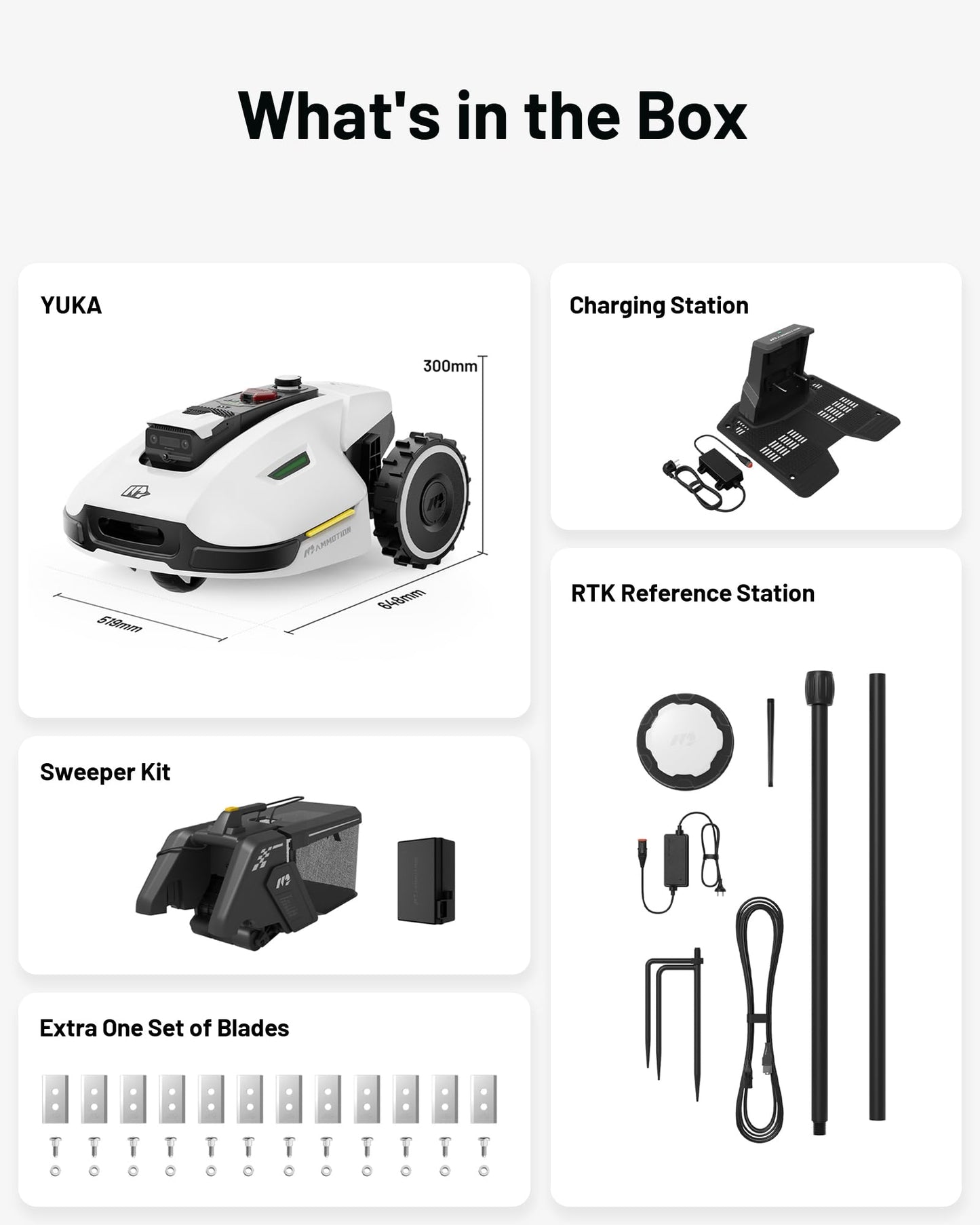 YUKA Mini 500H Robotic Lawn Mower Reception 0.12 Acre, Ultrasense AI Vision+ RTK Positioning, Auto Mapping, App Control, 50% Slope, Cutting Height 2''~3.5'', 15 Mowing Zones