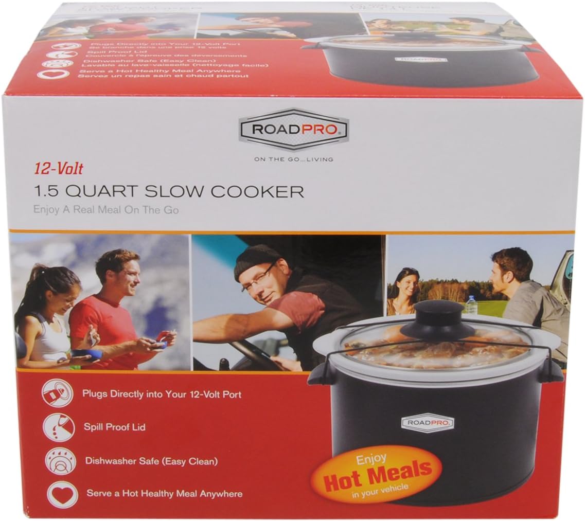 RoadPro-RPSL-350 Quart Slow Cooker, Auto Travel, 12V, White, 1.5 Quart