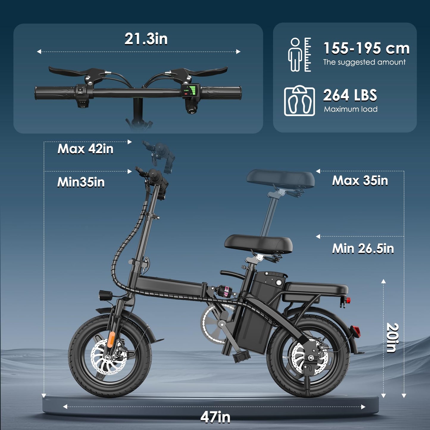 Folding Electric Bike for Adults and Teens, 14" Foldable E-Bike with 500W Motor, Commuter Mini Ebike with 48V Removable Battery UL 2849 Certified, Electric Bicycle with 25 Miles PAS Range (Black)