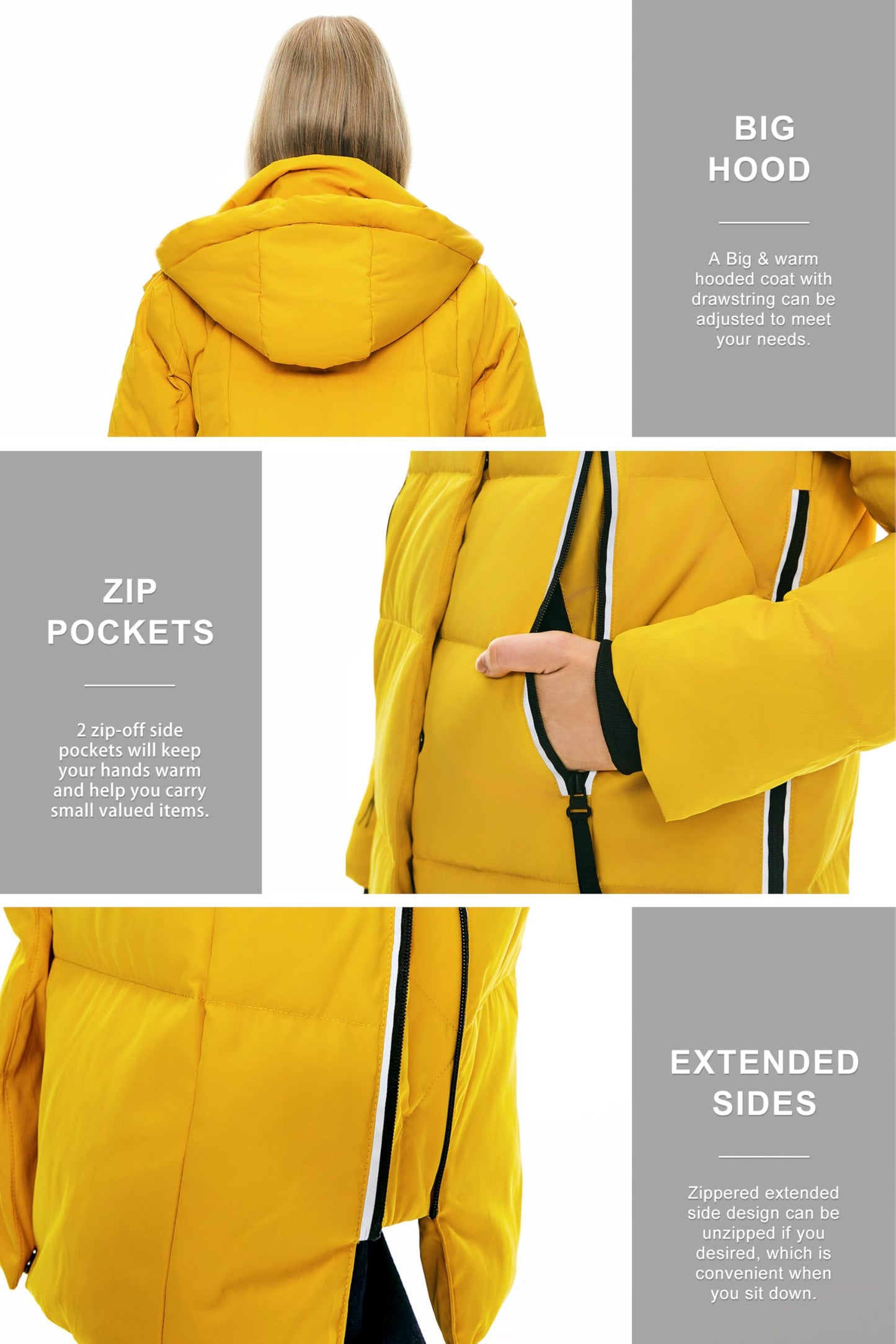 Orolay Women's Thickened Long Down Jacket Winter Down Coat Hooded Puffer Jacket with Side Zipper