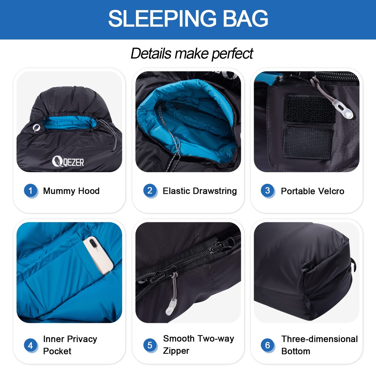 Down Sleeping Bag for Adults 0°F 10°F 15°F 20°F Backpacking Sleeping Bag for Cold Weather with Compression Sack