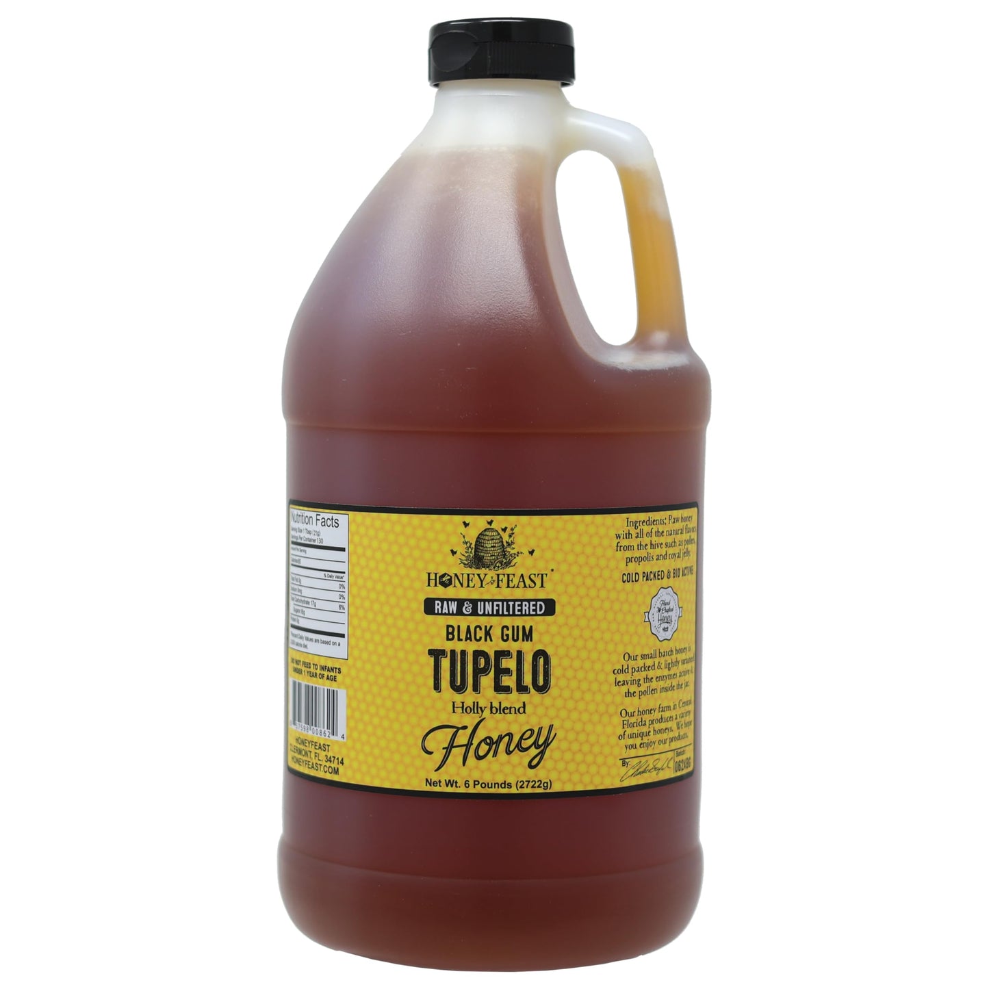 HONEY FEAST Wildflower Honey - 6 Pounds (1/2 Gallon) Bulk Honey, All Natural, Unfiltered, Unheated Honey, Perfect for Sweetening & Baking