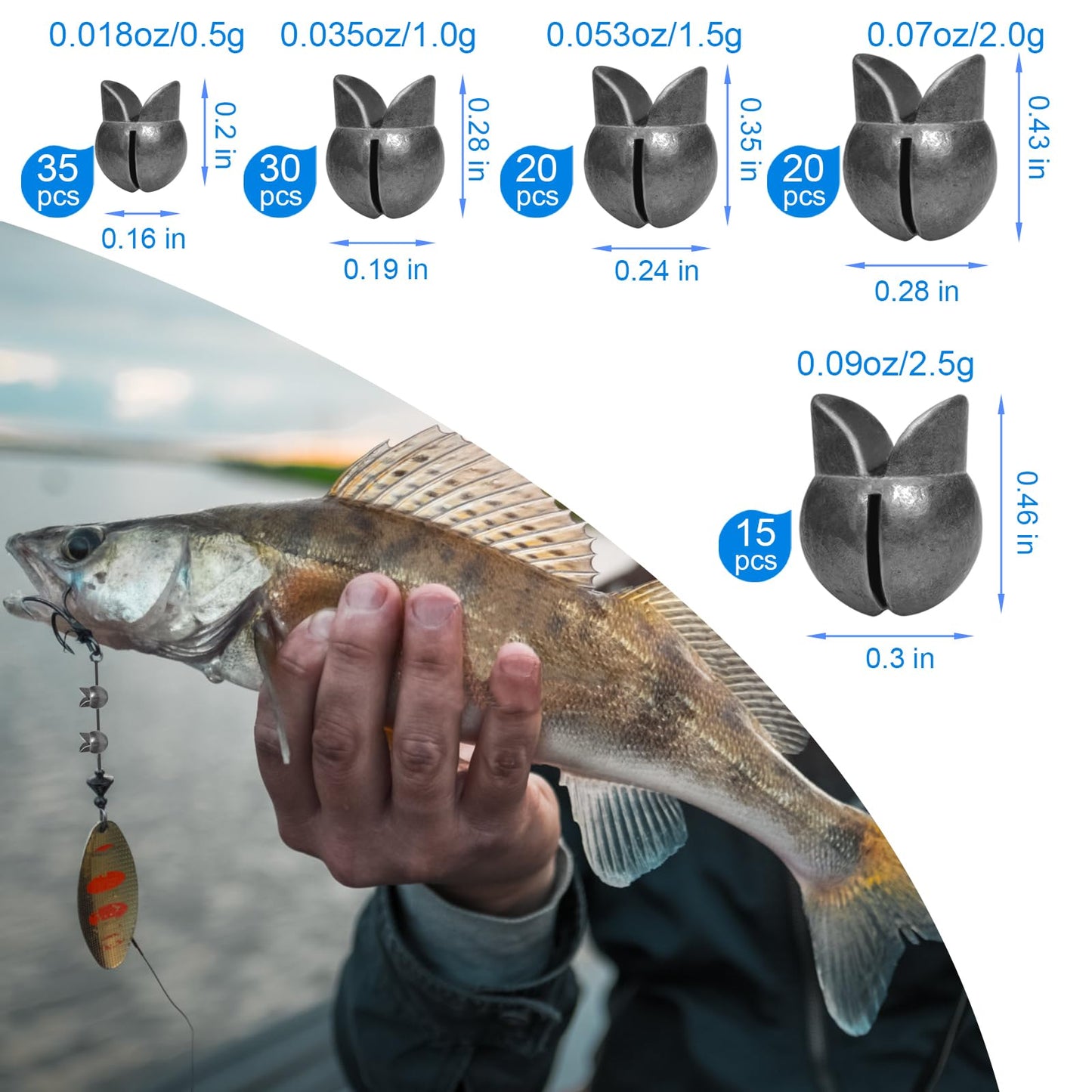 SANWEAL120PCS/200PCS Fishing Weights Sinkers - Premium Split ShotFishing Weights Sinkers - Round Removable Fishing Sinkers - 5/6 Sizes