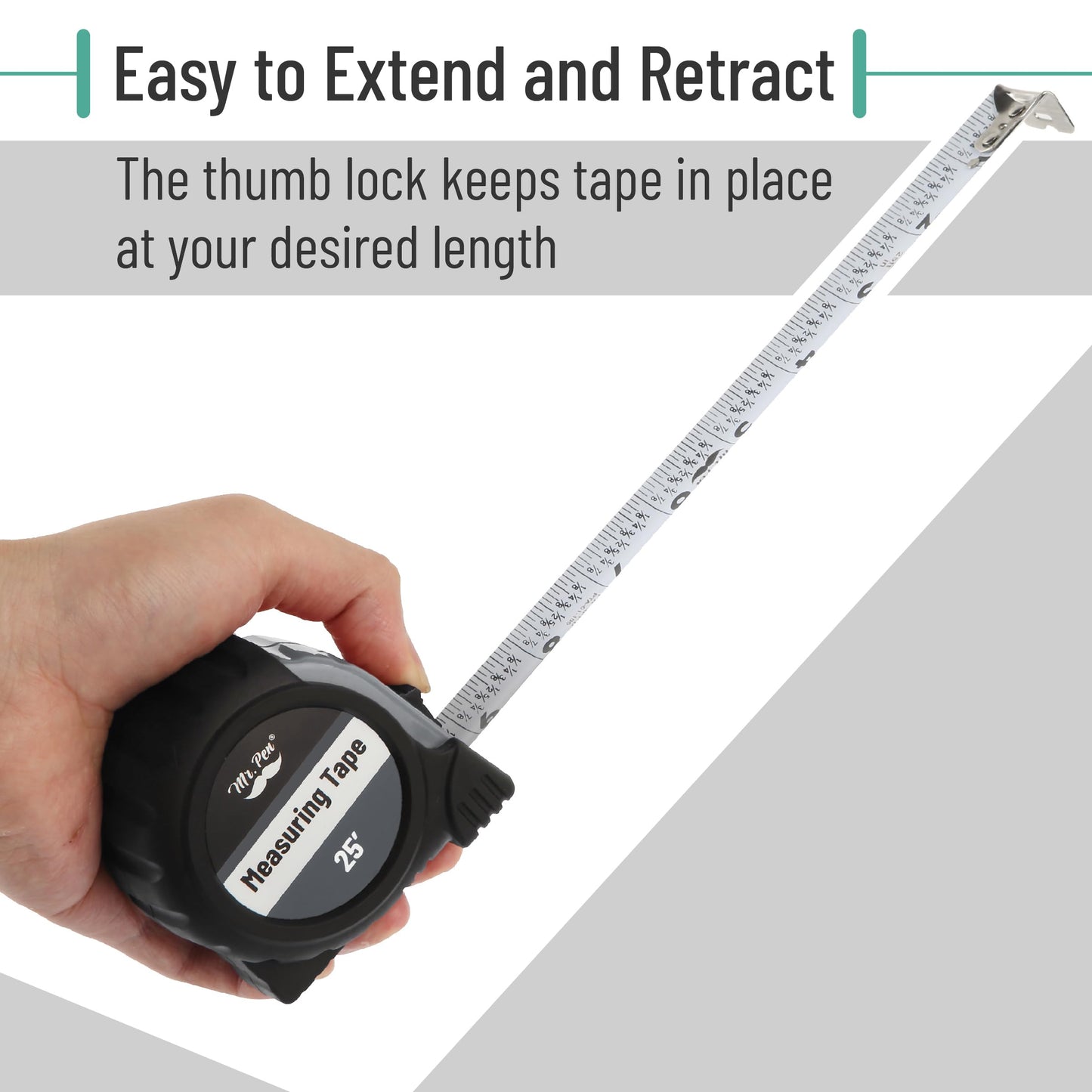 Mr. Pen 25-Foot Steel Retractable Tape Measure with Easy Read Fractions