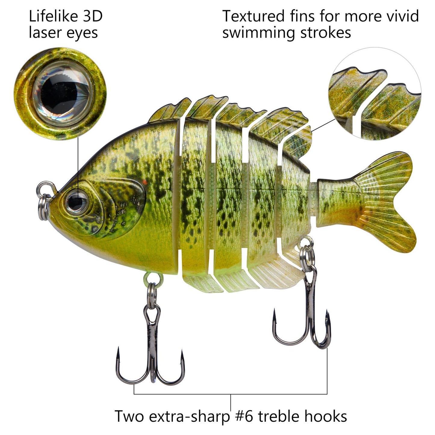 BASSDASH SwimPanfish Multi Jointed Panfish Bluegill Swimbaits Hard Topwater Bass Lures Fishing Lure Crank Saltwater 3.5in/0.85oz