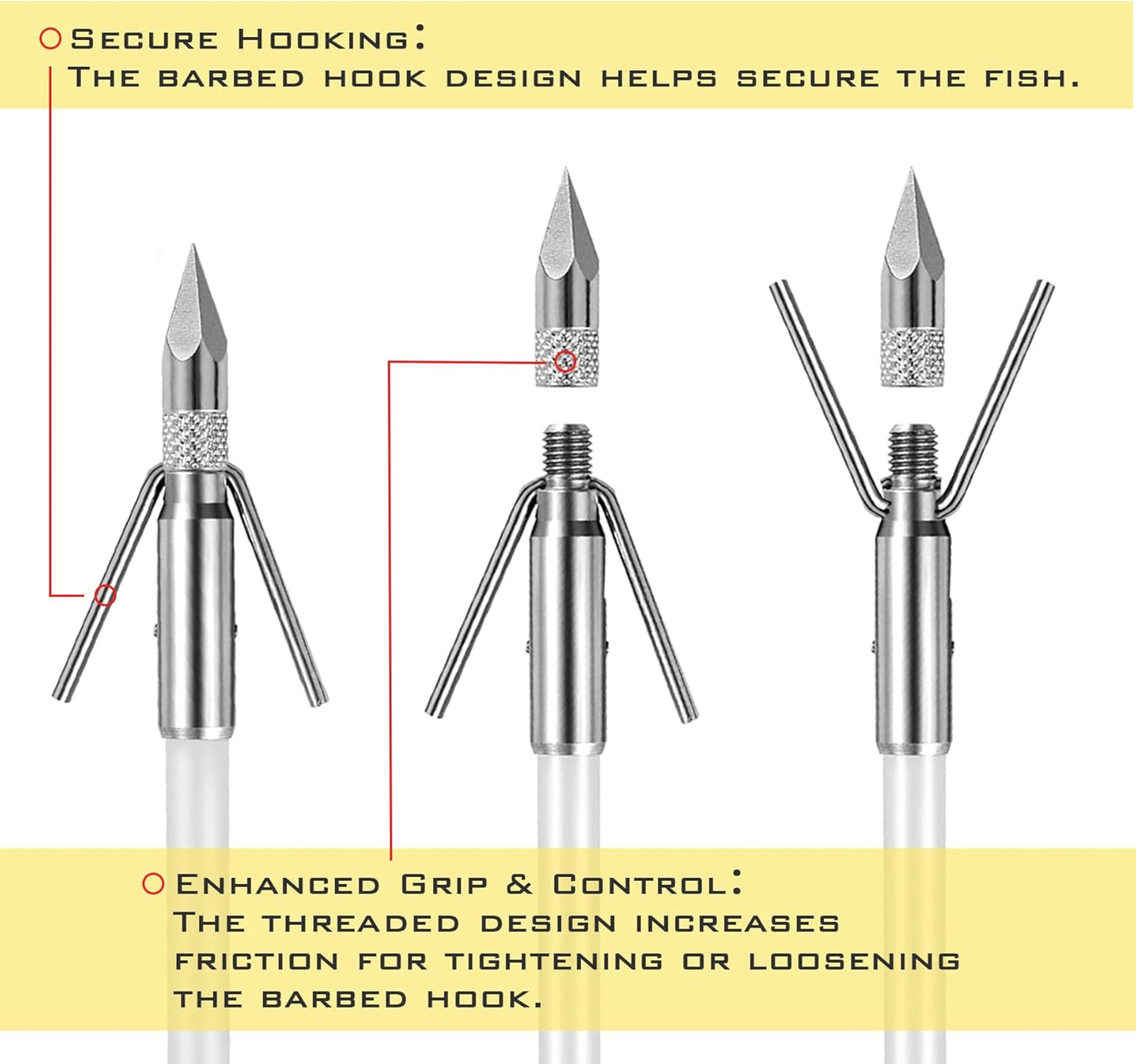 6 Pack 32 inch Bowfishing Arrows with Broadheads & Safty Slides Luminous Bow Fishing Arrows for Compound Bow Recurve Bow Fishing Hunting