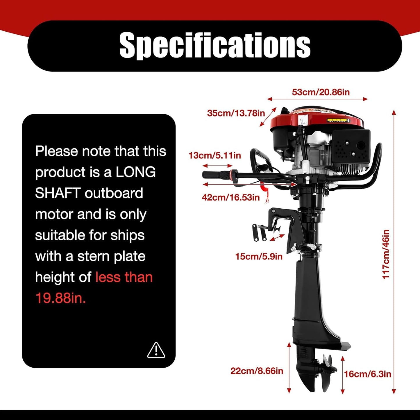 7HP 4-Stroke Outboard Motor, Boat Motor Engine for Inflatable Fishing with Air Cooling System, Dinghies Motor Engine 196cc Long Shaft Single Cylinder TCI Ignition