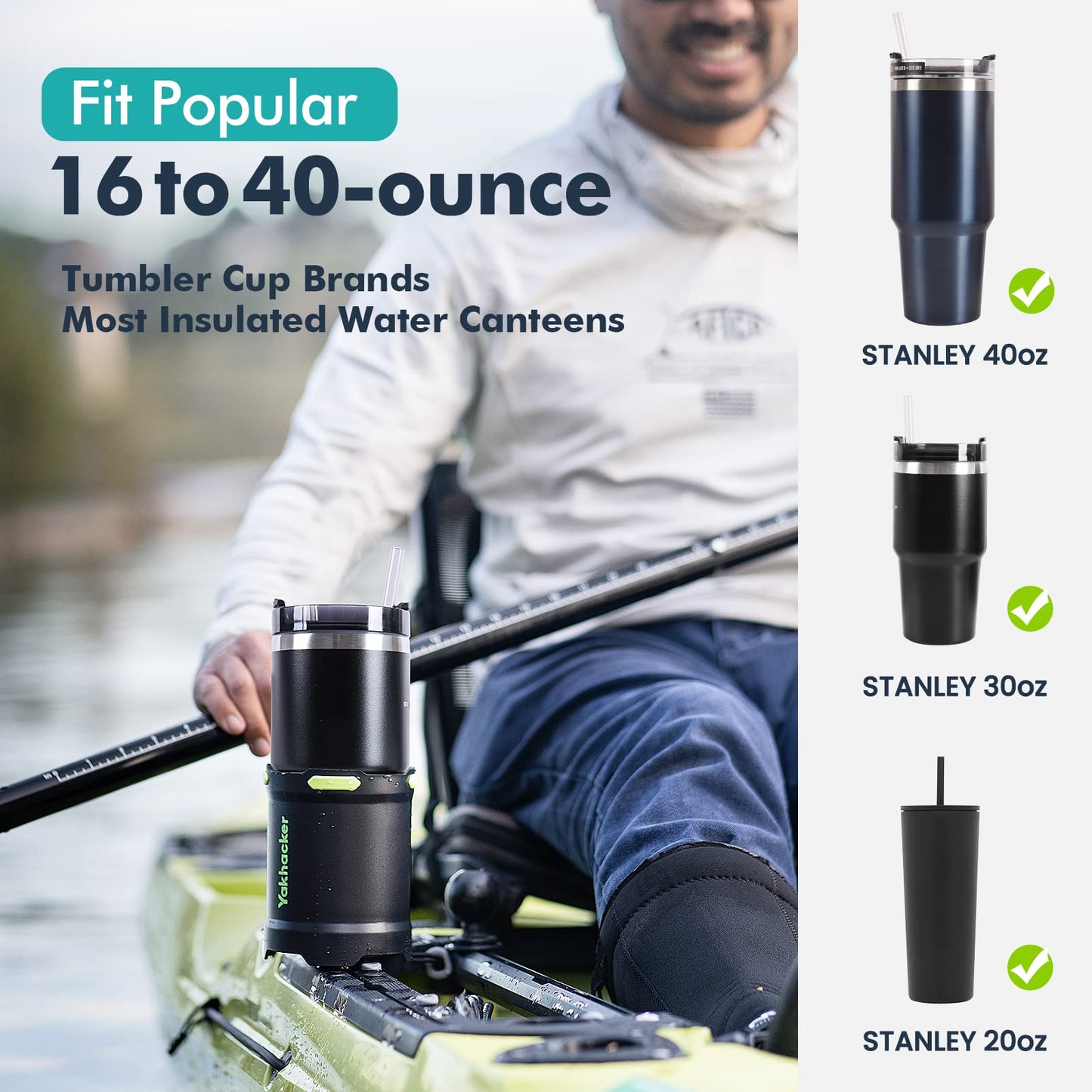 Kayak Cup Holder with Rubber Tab - Multi-Functional and Anti-toppling Cup Holder for Kayak - Phone Holder, Drinks Holder, Fishing Tool, Kayak Track Mount Install