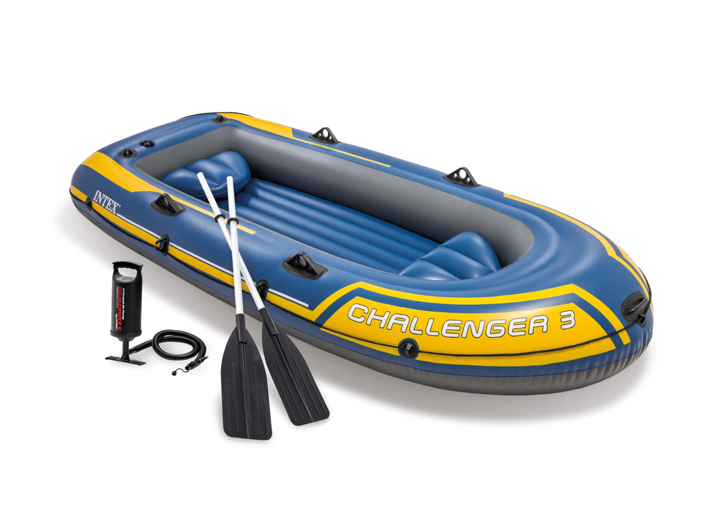 INTEX Challenger Inflatable Boat Series: Includes Deluxe Boat Oars and High-Output Pump – SuperStrong PVC – Triple Air Chambers – Welded Oar Locks – Heavy Duty Grab Handle