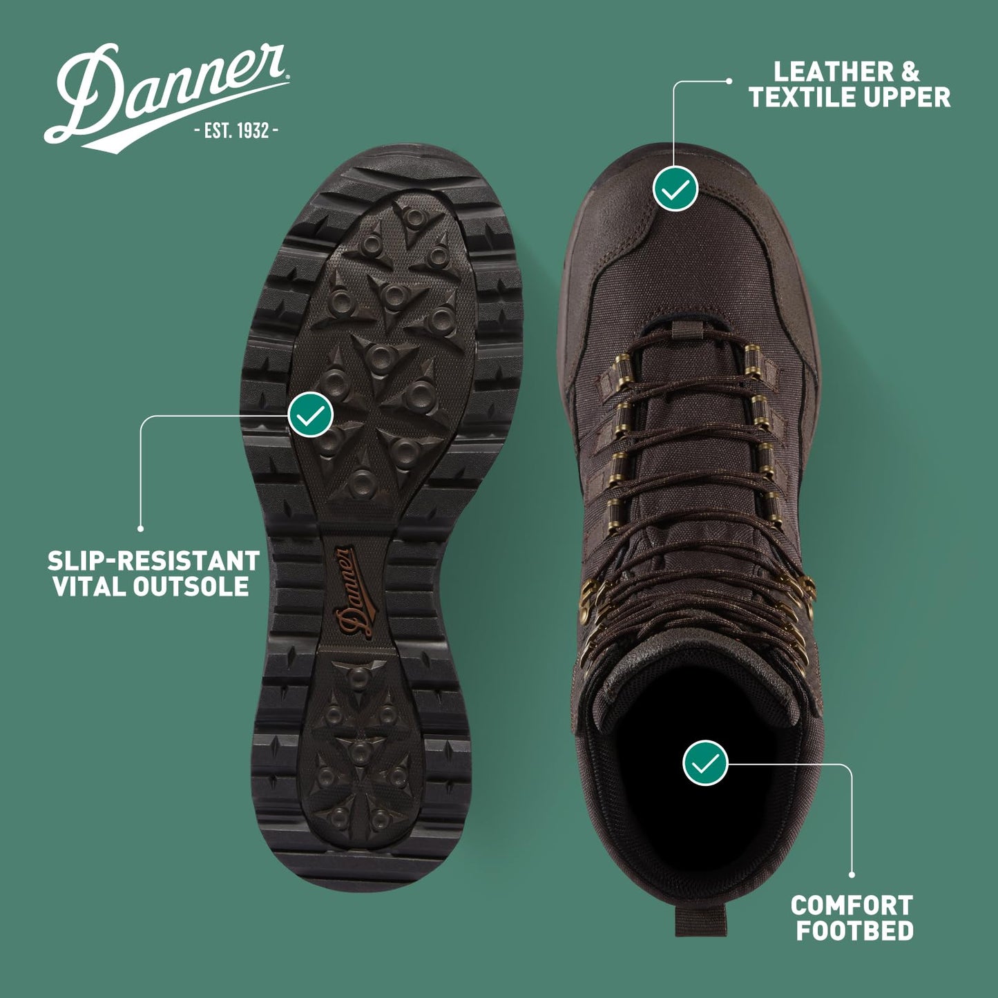 Danner Vital 8” Waterproof Hunting Boots for Men - Abrasion-Resistant Leather & Textile Upper, Shock-Absorbing Footbed & Non Slip Traction Outsole