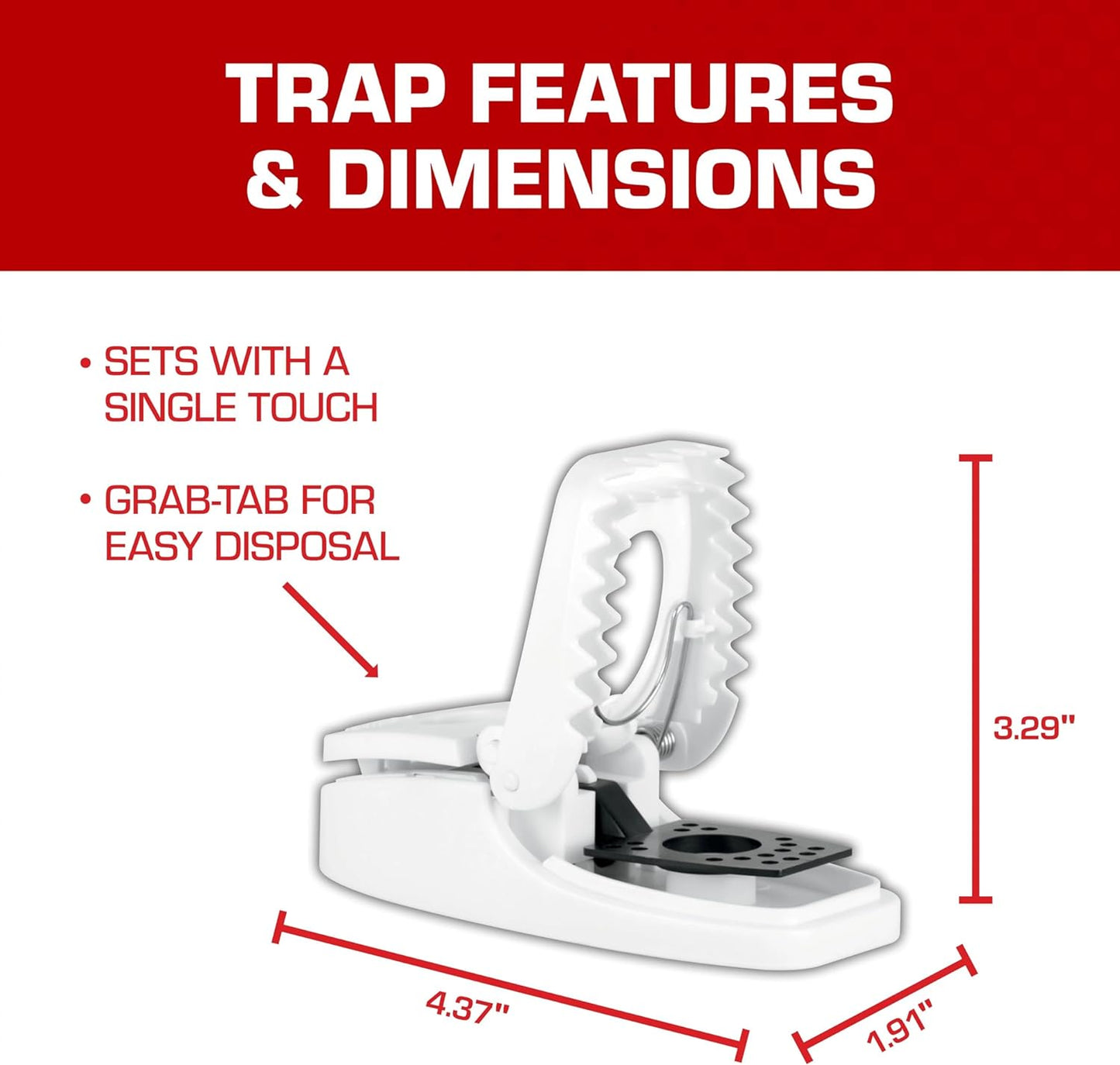 Tomcat Press 'N Set Mouse Trap for Indoor or Outdoor Use, Plastic Spring-Loaded Mouse Killer with Grab Tab, 2 Traps