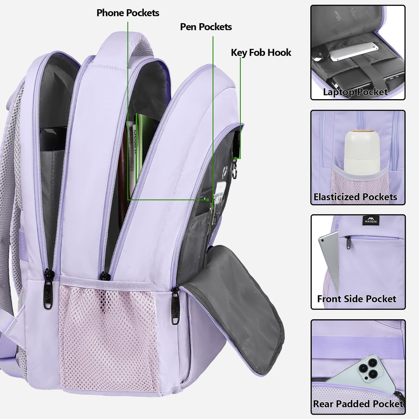 MATEIN Travel Laptop Backpack, Business Anti Theft Slim Sturdy Laptops Backpack with USB Charging Port, Water Resistant College School Computer Bag Gift for Men & Women Fits 15.6 Inch Notebook, Grey