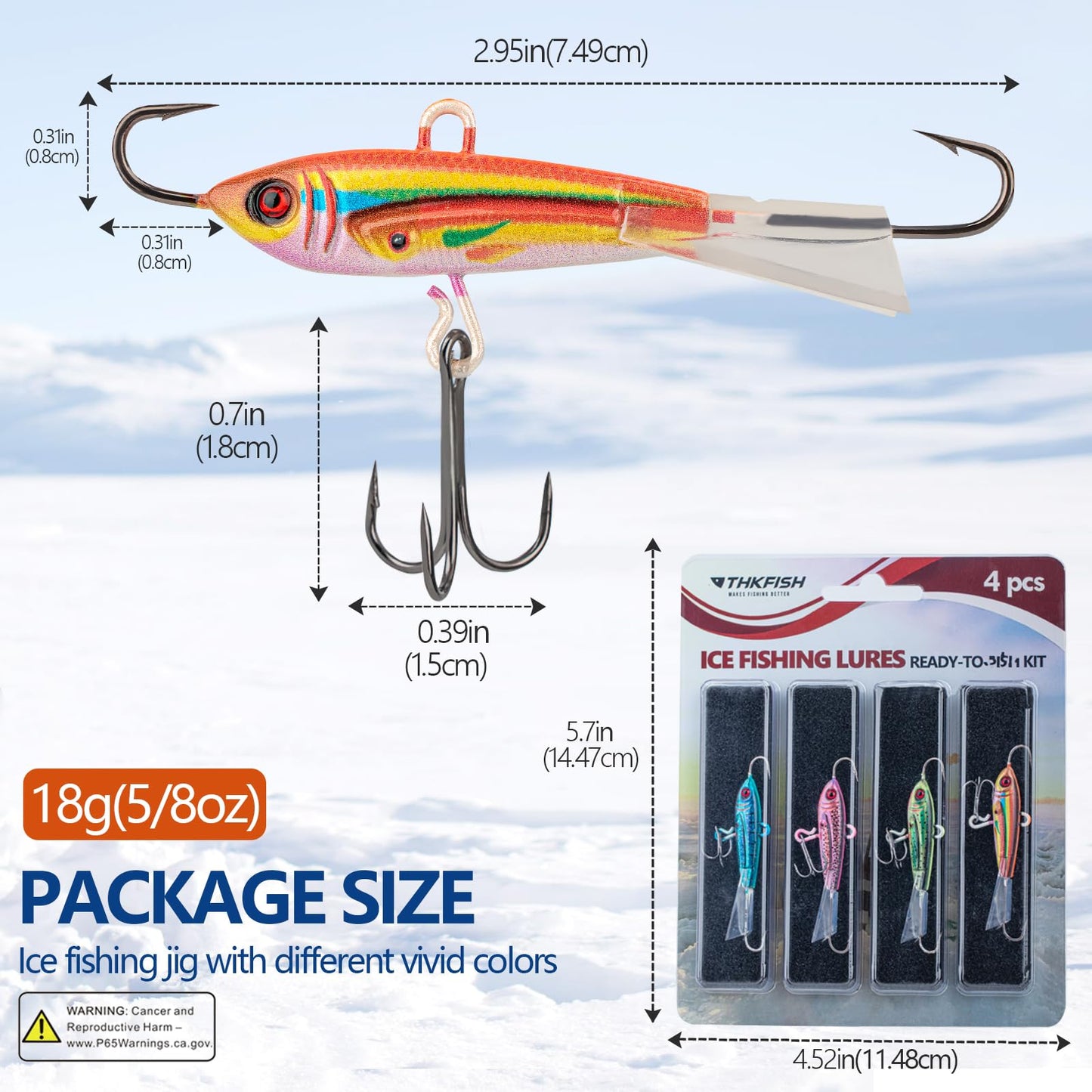 THKFISH Ice Fishing Jigs Ice Fishing Lures Ice Fishing Gear for Crappie, Panfish, Walleye, Bluegill Vertical Jigs Kit Ice Fishing Tackle 4PCS/8PCS 10g(0.35oz) 18g(0.63oz)