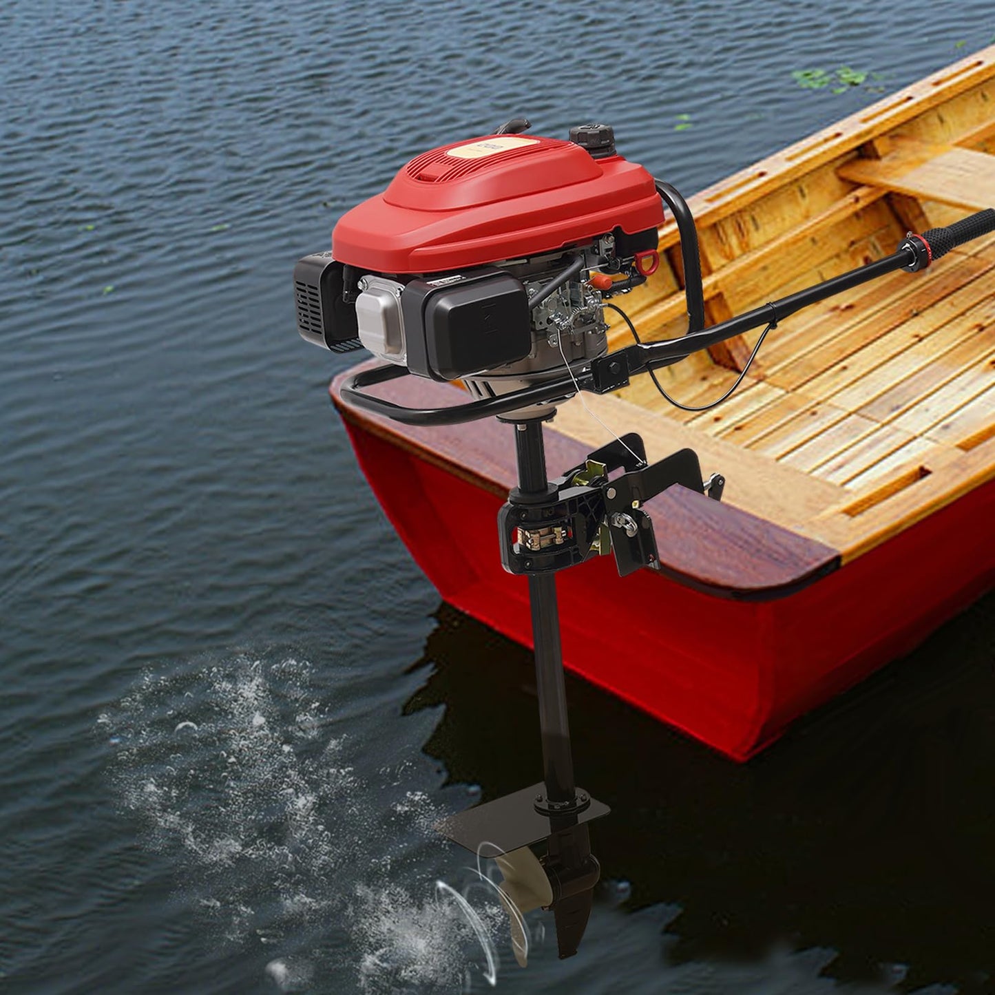 4 Stroke 4HP Outboard Motor, 4 Stroke 55CC Jet Pump Boat Engine w/Wind Cooling CDI System for Rubber Boats, Wooden Boats, Fishing Boats, etc, 5500 rpm