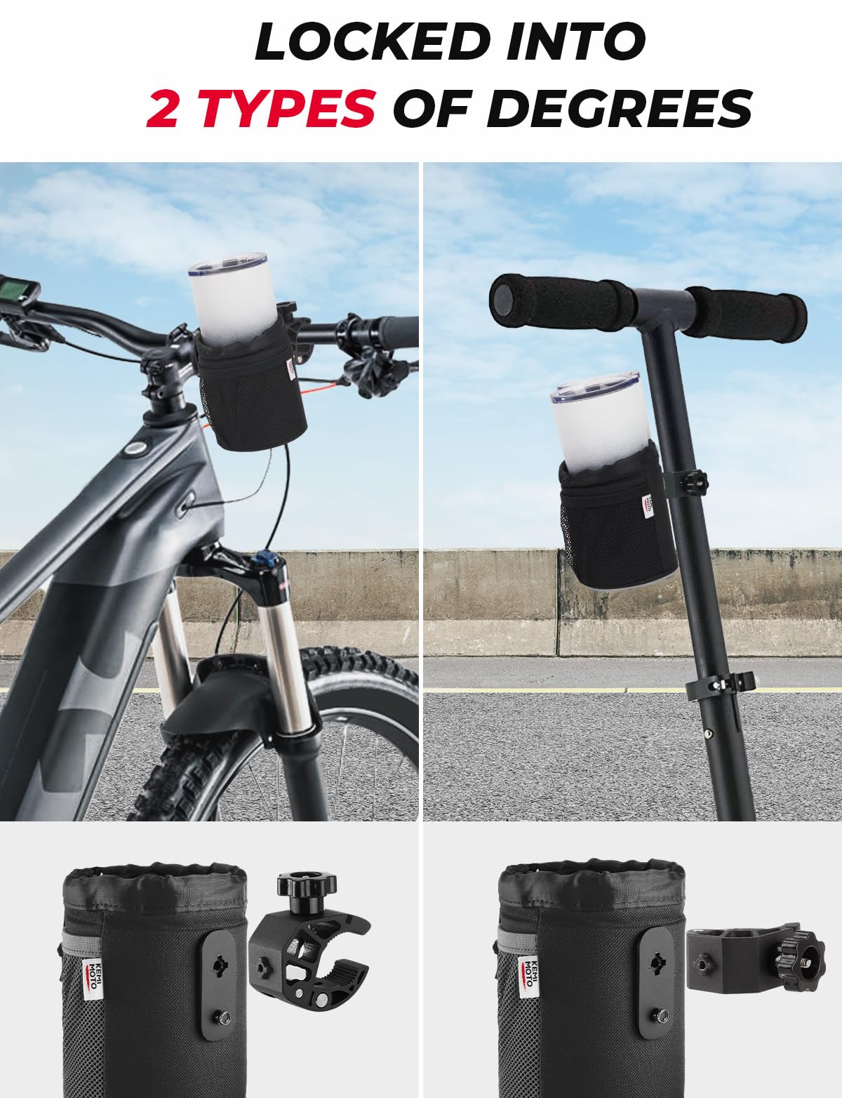 KEMIMOTO Motorcycle Cup Holder, Oxford Fabric Motorcycle Drink Holder with 0.6"-1.5" Alligator Clamp, Universal Water Bottle Cup Accessories for Bike, ATV/UTV, Scooter, Boat, Walker