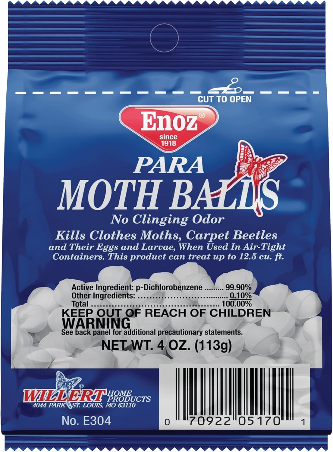 Enoz para Moth Balls For Insects, Kills Clothes Moths and Carpet Beetles, No Clinging Odor, 4 Oz (Pack of 6)