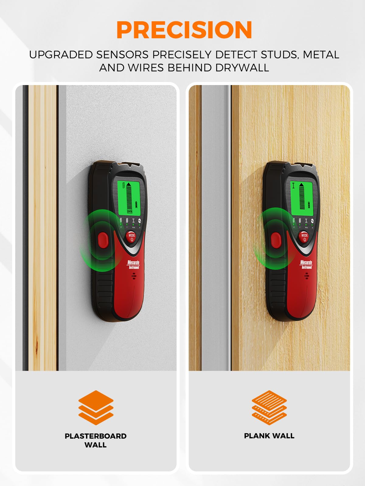Mecurate Stud Finder Wall Scanner Sensor - 5 in 1 Electronic Stud with LCD Display & Audio Alarm for Wood AC Live Wire Metal Studs Detection Joist Pipe