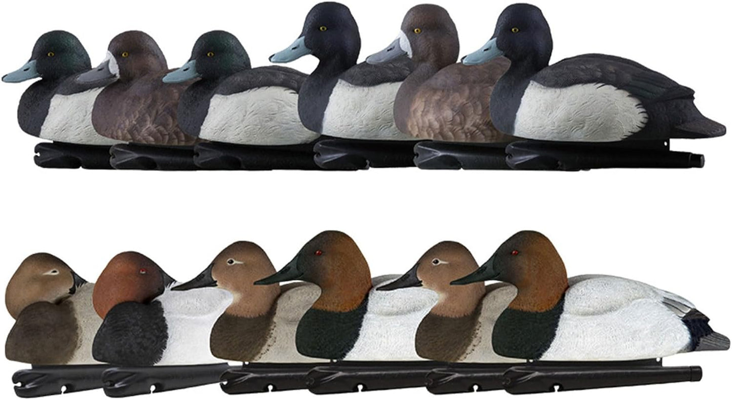 Avian-X Topflight Blue Bills Duck Decoys with Weight Forward Swim Keel Bundled with Topflight Canvasbacks Decoys, Realistic Gray Ducks