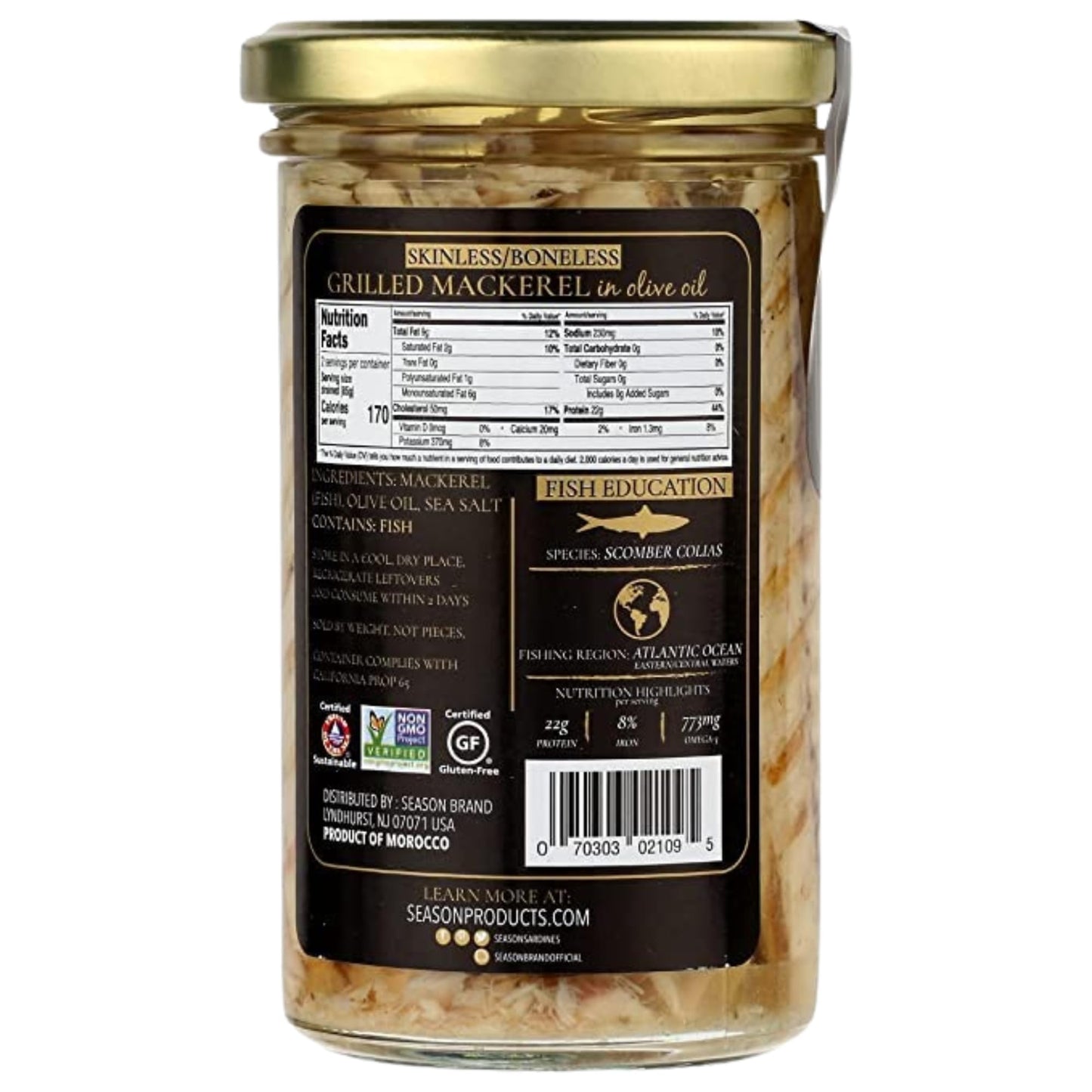 Season Mackerel in Water - Skinless & Boneless, No Salt Added, Wild Caught, Keto Snacks, Canned Mackerel Fillets, Full of Vitamins, Low in Mercury, Kosher, Non-GMO, 20g of Protein - 4.37 Oz, 12-Pack