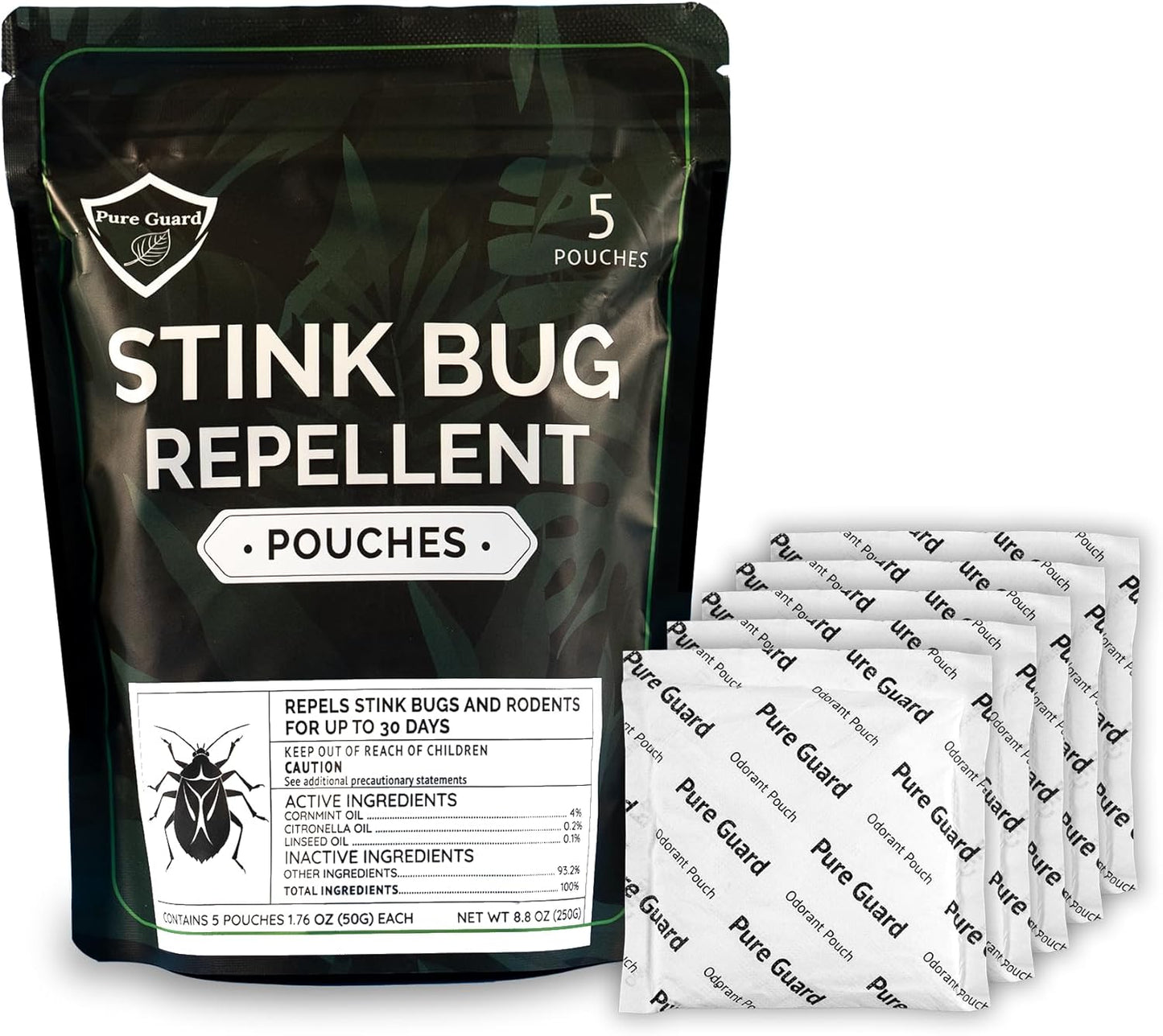 PureGuard Stink Bug Defense Pouches Extra Large – Family and Pet Safe, Fresh Scent, Indoor & Outdoor Use, 50g (5-Pack)