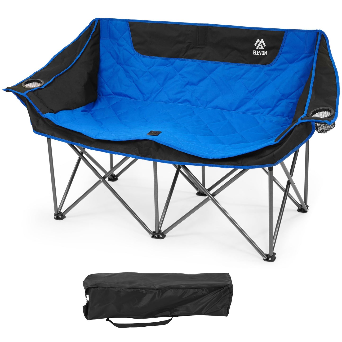 Camping Chair, Oversized Loveseat Double 2 Person Outdoor Chair with Arms, Cup Holder and Carry Bag, Heavy-Duty Collapsible Chair for Outside,Black/Gray