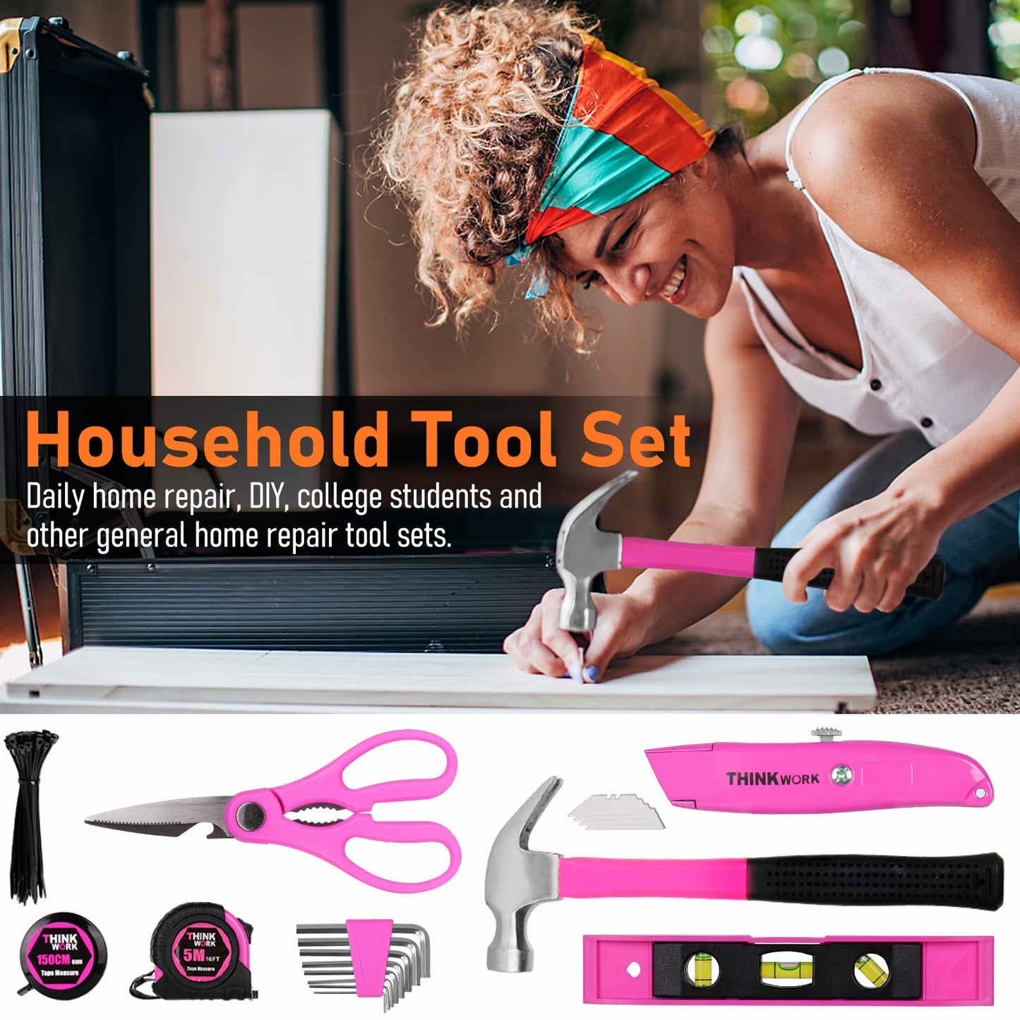 THINKWORK Tool Set - 207 Piece Portable Home Repairing Tool Kit, General Household Hand Tool Set with 13'' Wide Mouth Open Storage Tool Bag, Perfect for DIY, Home Maintenance, Handyman - Gift for Men