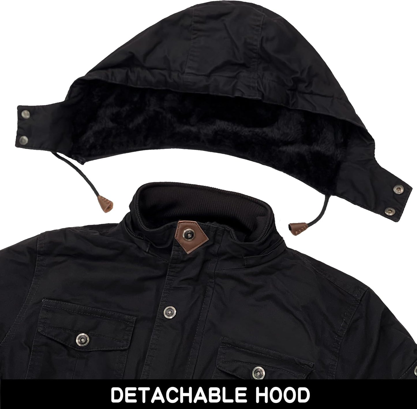 CHEXPEL Men's Thick Winter Jackets with Hood, Fleece Lining, Cotton Military Work Jackets with Cargo Pockets, Outwear