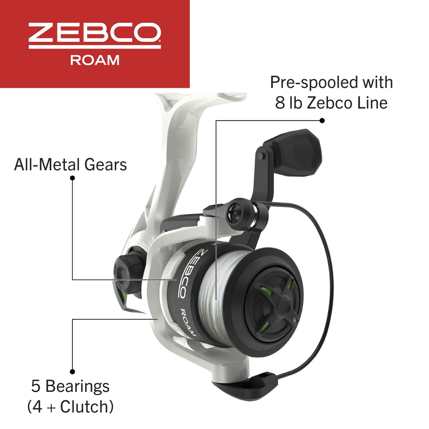 Zebco Roam Telescopic Fishing Rod and Spinning or Spincast Fishing Reel Combo, Durable 6-Foot Fiberglass Rod with ComfortGrip Handle, Pre-spooled with Zebco Cajun Fishing Line