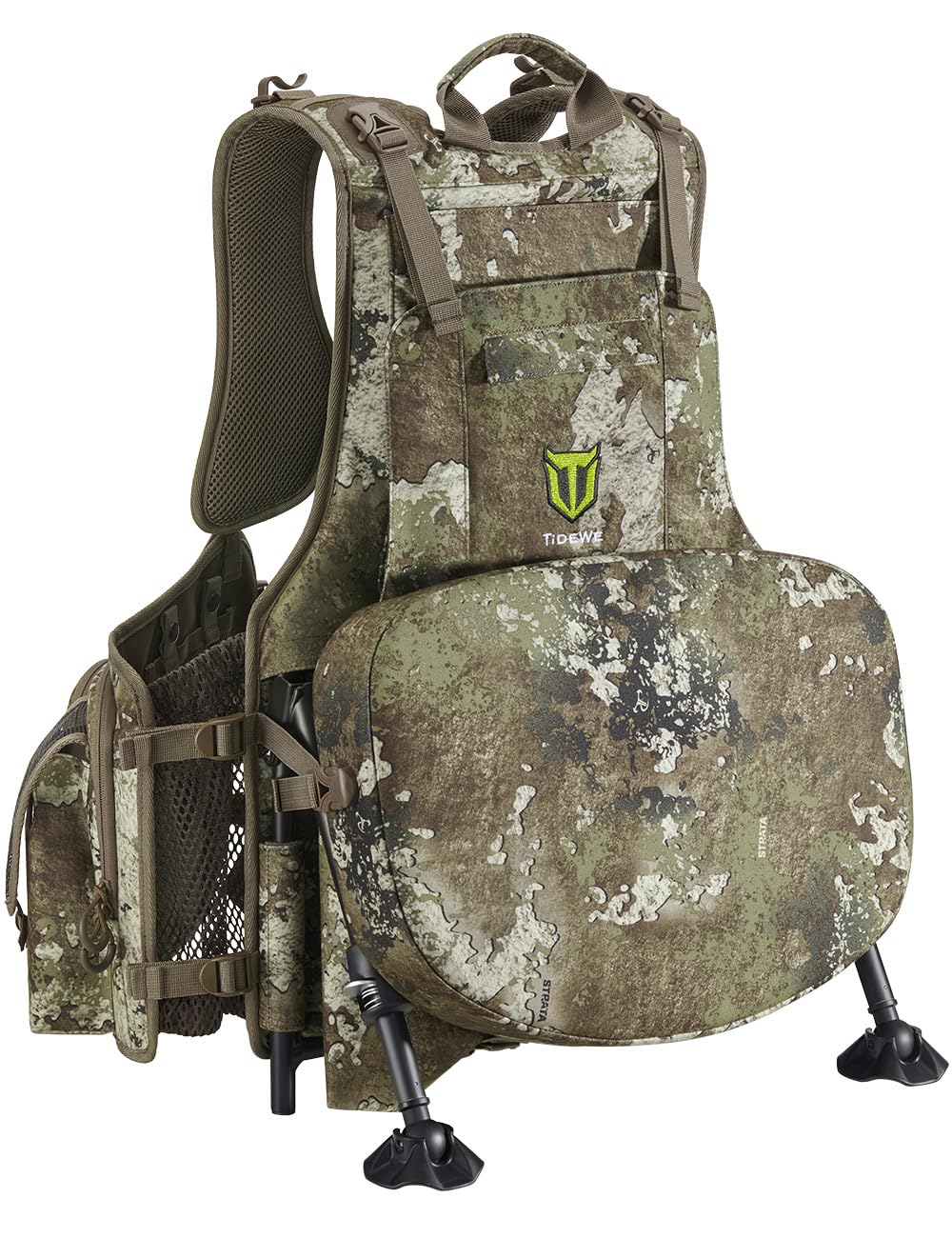 TIDEWE Turkey Vest with Seat, Hunting Vest with Game Pouch and Kickstand, Strut Camo Turkey Hunting Clothes for Men Women