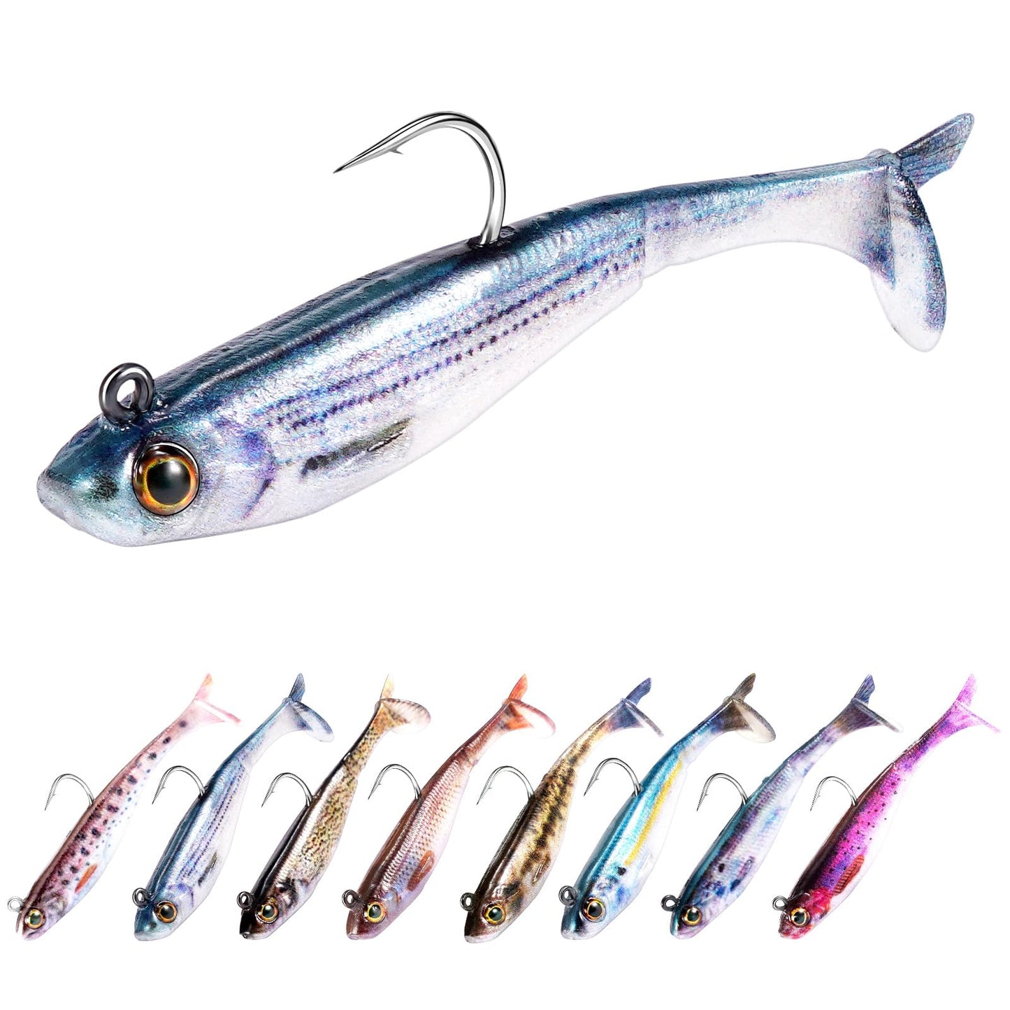 2.5/3.5In Swim Baits for Bass Fishing, Pre-Rigged Jig Heads Soft Plastic Walleye Fishing Lures, Paddle Tail Swimbaits for Bass Fishing, Fishing Bait for Freshwater Saltwater Gifts