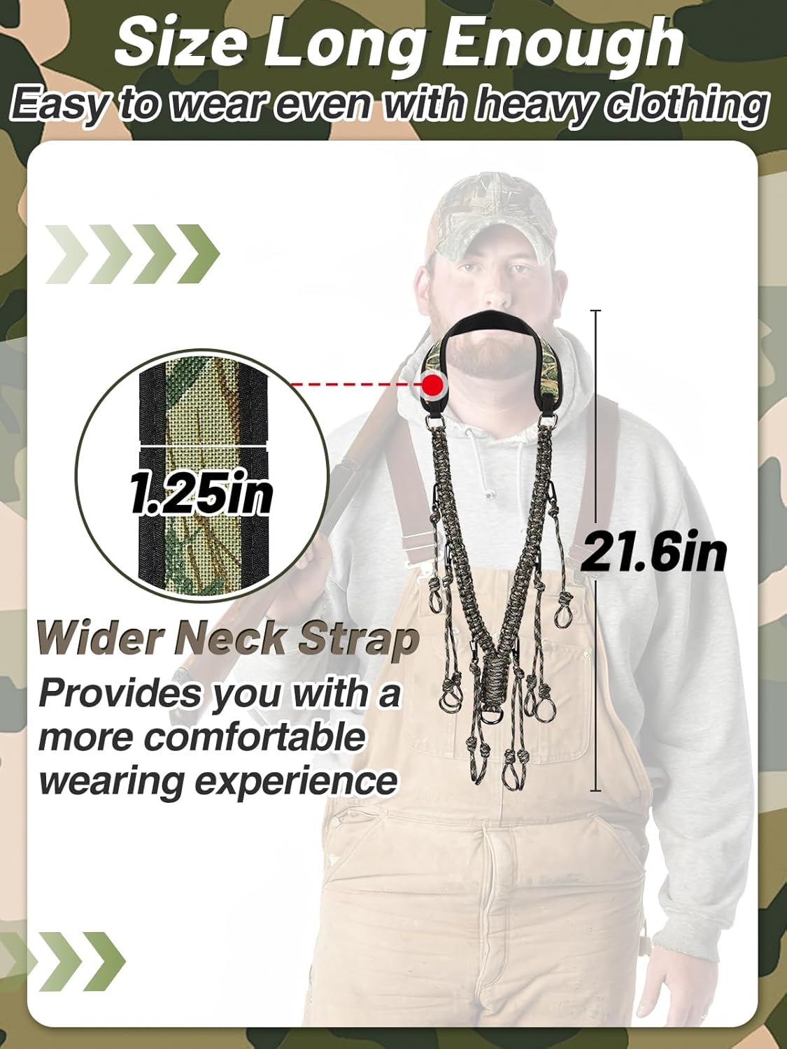 PAMASE Duck Call Lanyard - Duck Whistle Hunting Accessories with 10 Removable Loops, Camo Woven Goose Call Carry, Christmas Outdoor Predator Gear Gifts for Hunter - Without Duck Call