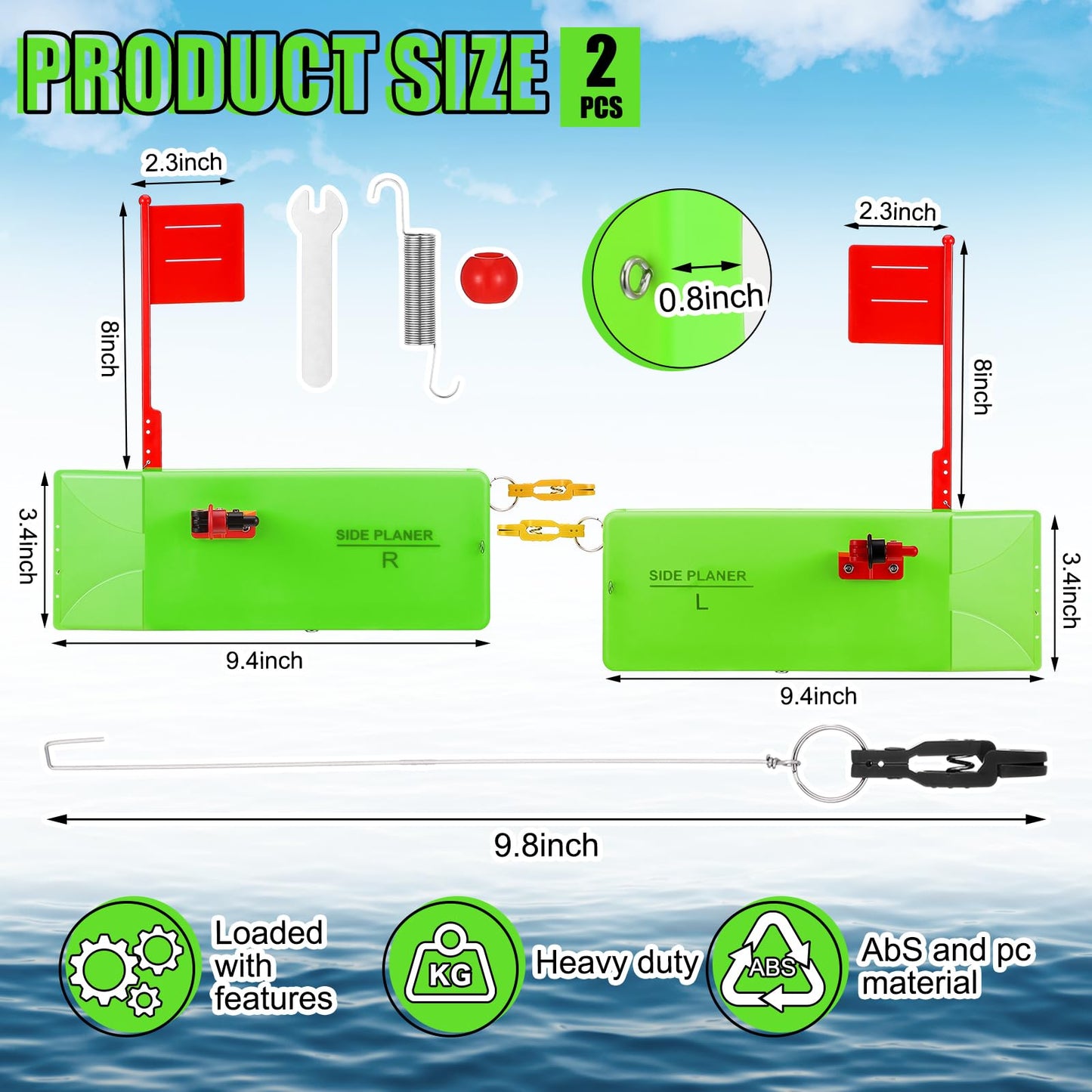 2 Pack Planer Boards for Fishing Trolling 8 x 3 Inches Off Shore Crappie Planer Boards Kits with Flag Fishing Accessory for Inshore Offshore Trolling Dragging