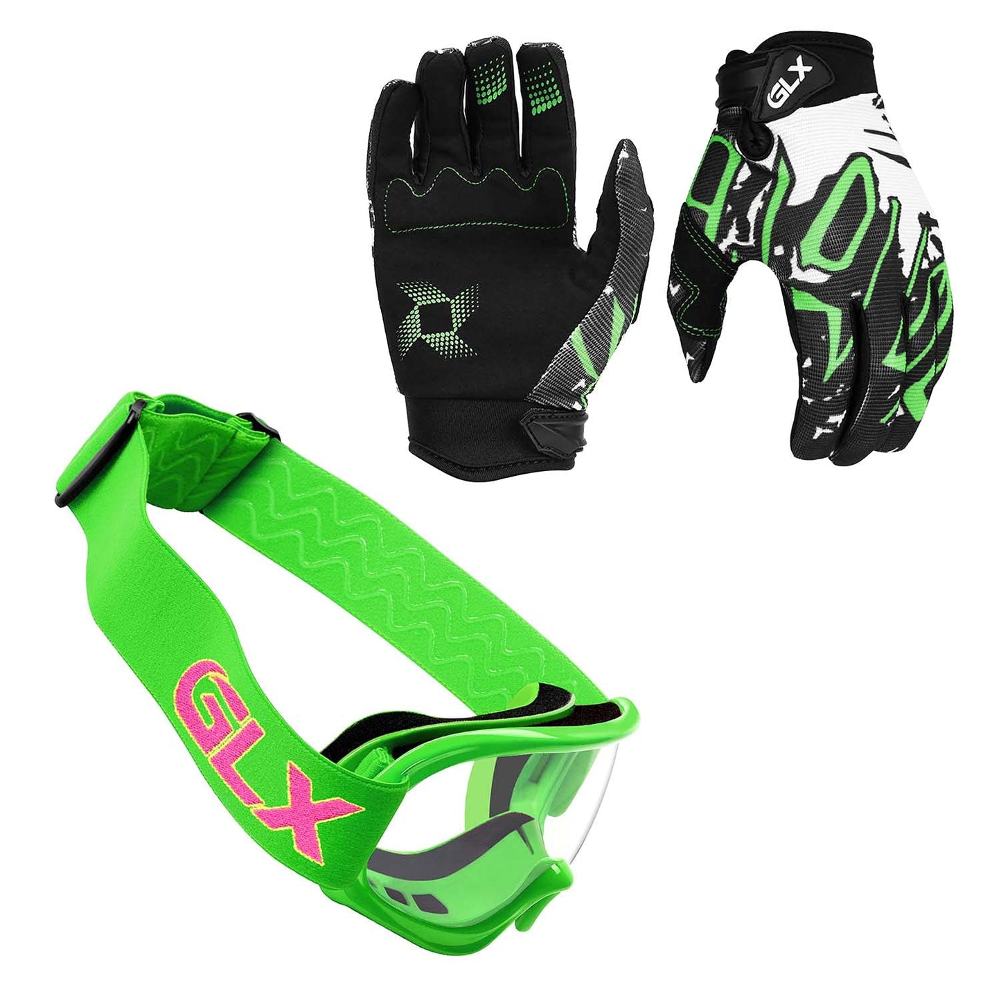 GLX GX623 Youth ATV/Dirt Bike Helmet Combo - Retro Green, Large - DOT