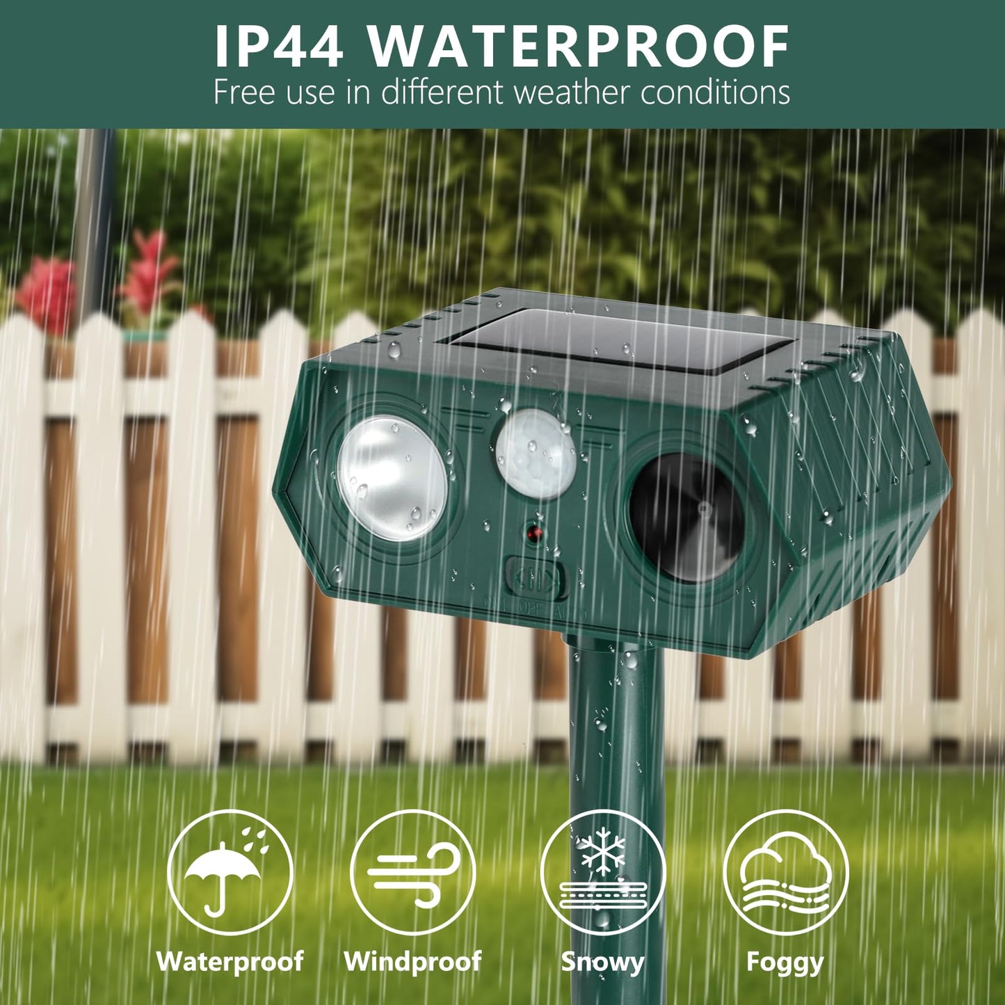 2 Pack 2025 Solar Ultrasonic in Repellent Defender Rat, Squirrel, Deer, Raccoon, Skunk, Rabbit, Mole, Dog, Cat, Waterproof with Motion Detector