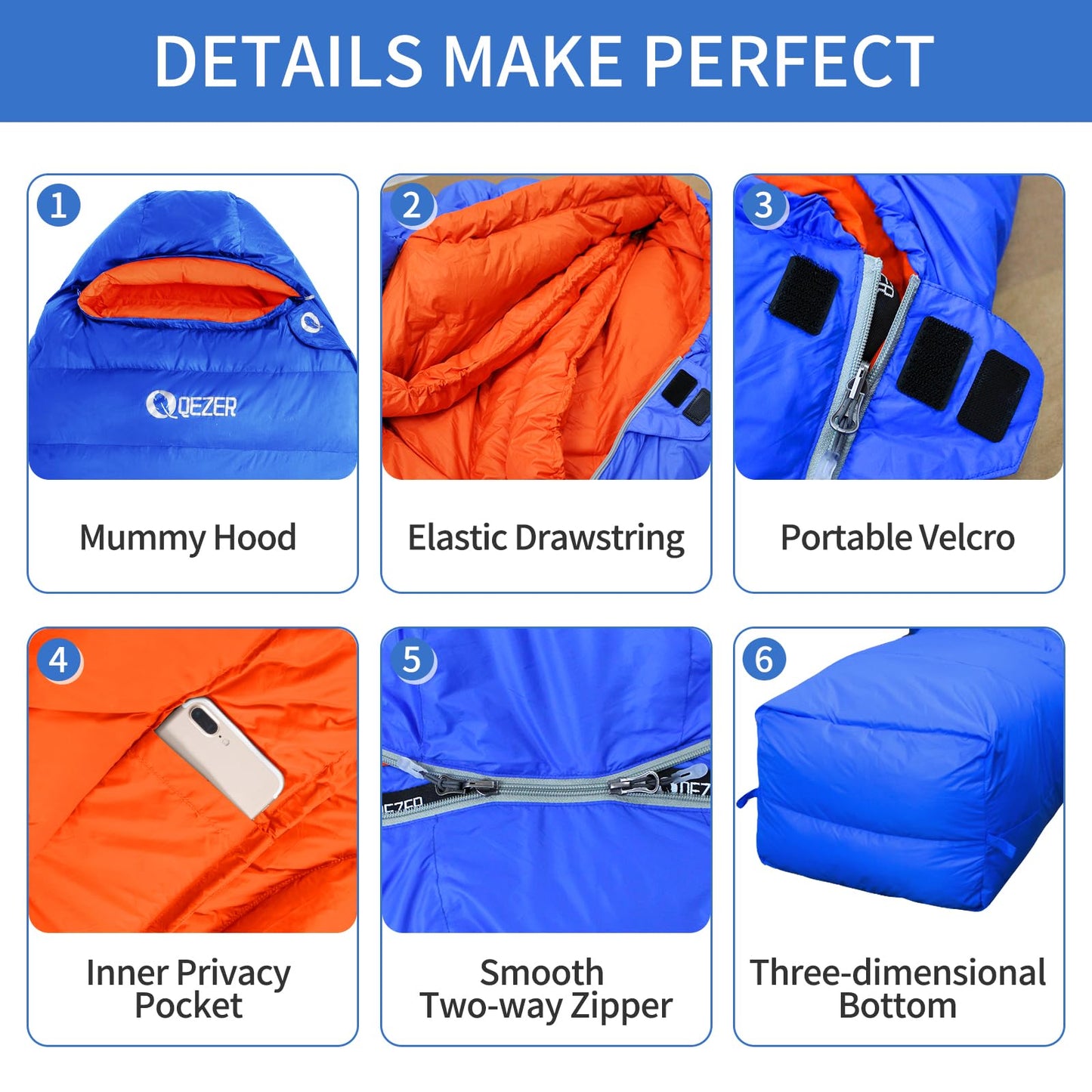 Down Sleeping Bag for Adults 0°F 10°F 15°F 20°F Backpacking Sleeping Bag for Cold Weather with Compression Sack